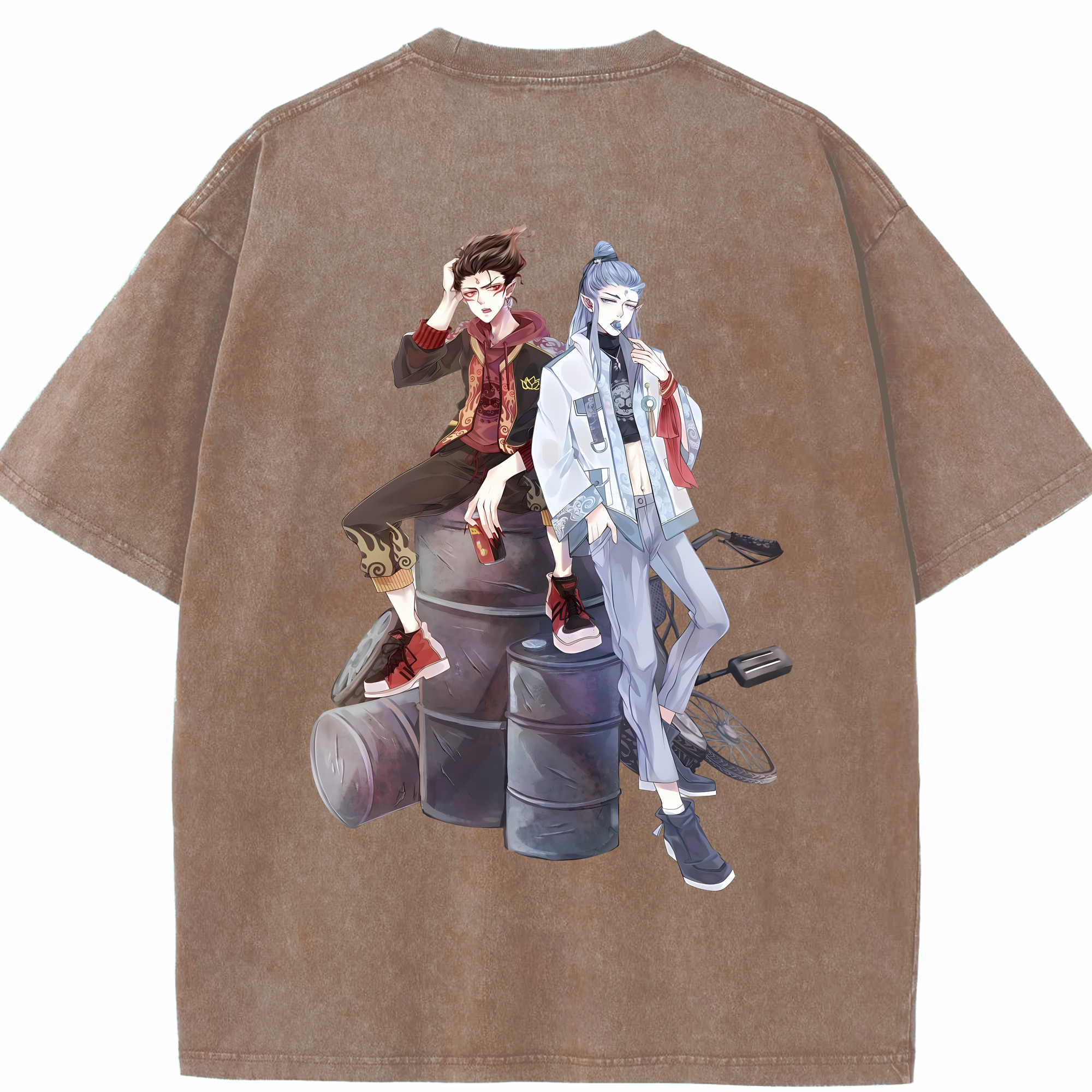 （画像用） Ne Zha 2 ナタ 魔童の大暴れ 綿100% ヴィンテージ風 半袖Tシャツ（背面プリント）