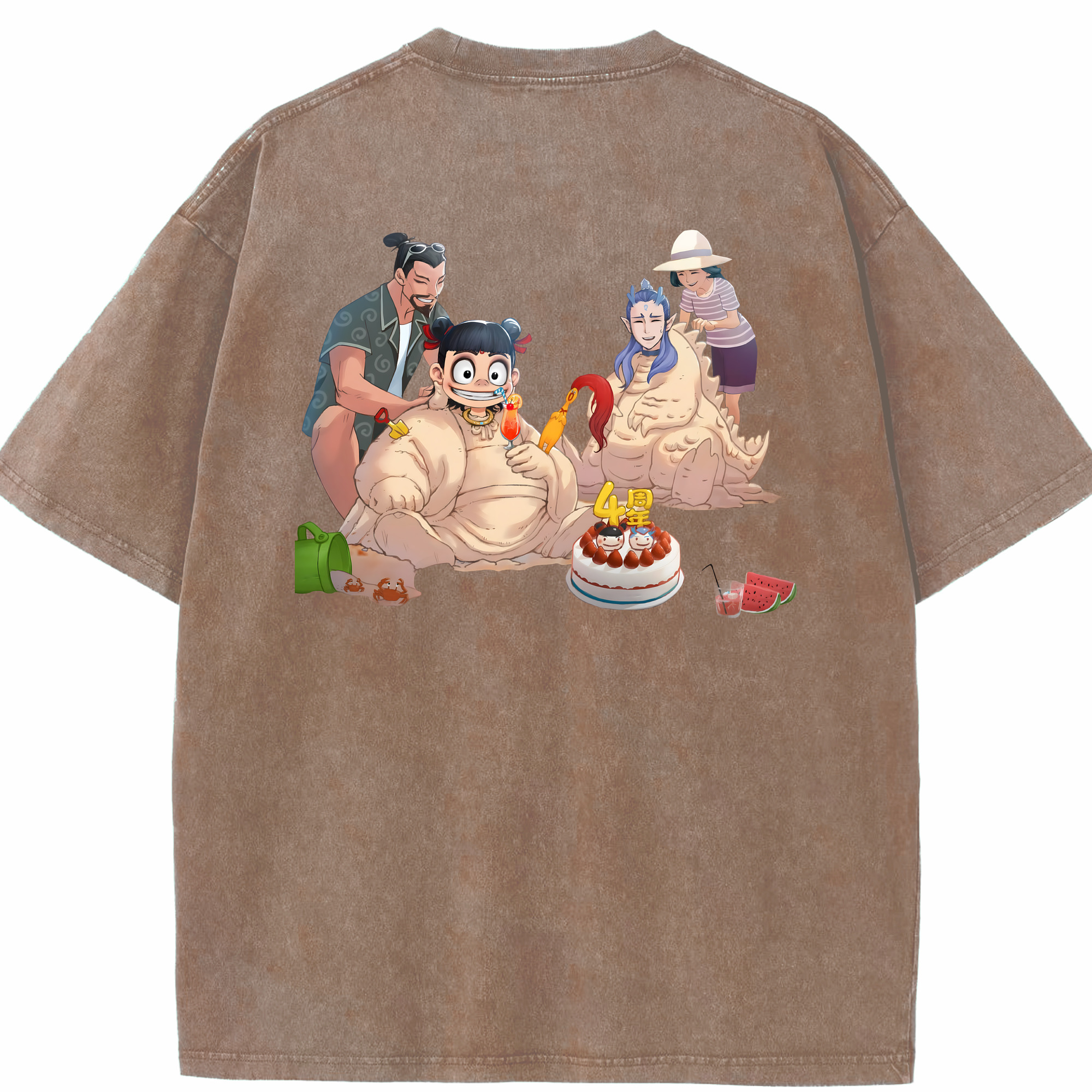 （画像用） Ne Zha 2 ナタ 魔童の大暴れ 綿100% ヴィンテージ風 半袖Tシャツ（背面プリント）