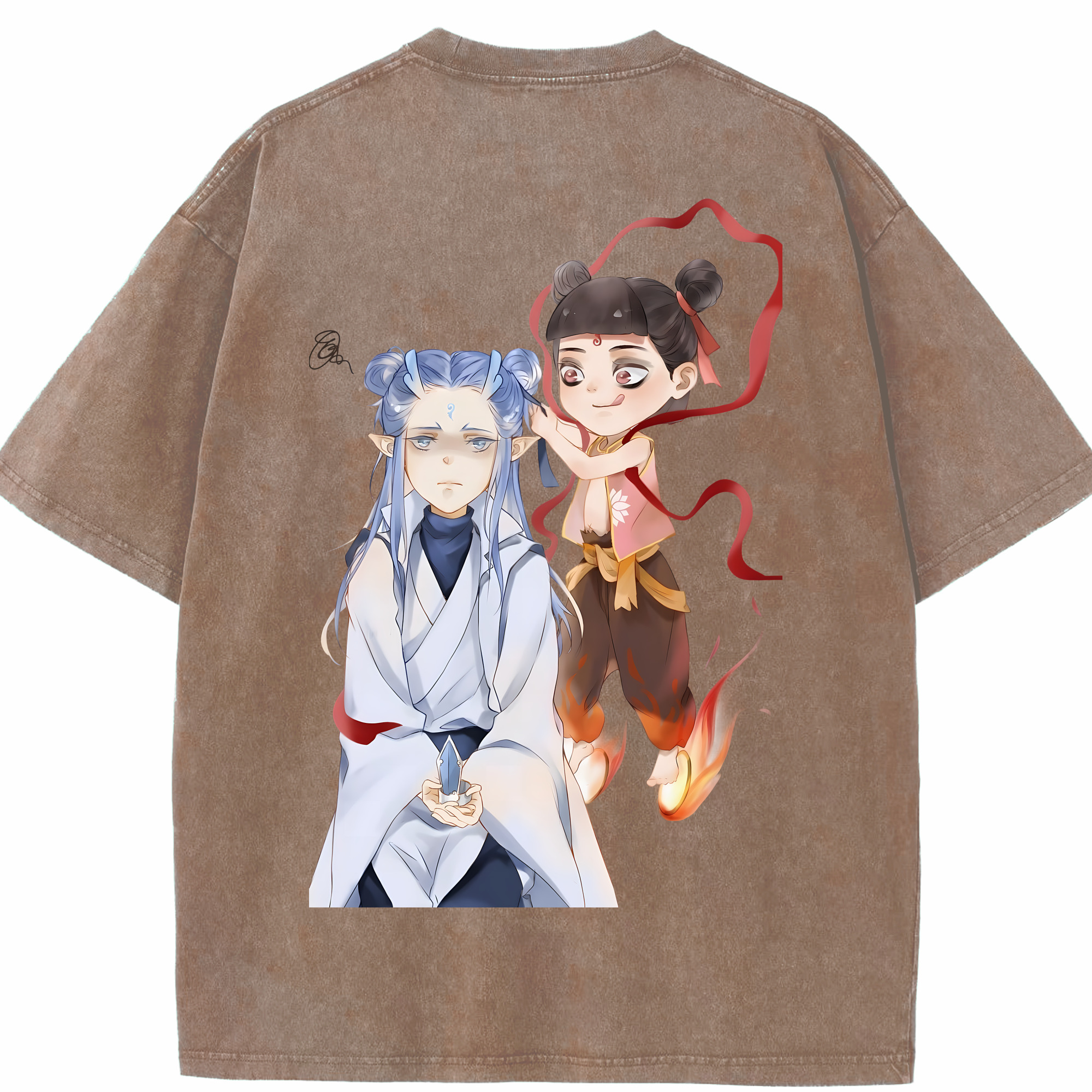 （画像用） Ne Zha 2 ナタ 魔童の大暴れ 綿100% ヴィンテージ風 半袖Tシャツ（背面プリント）