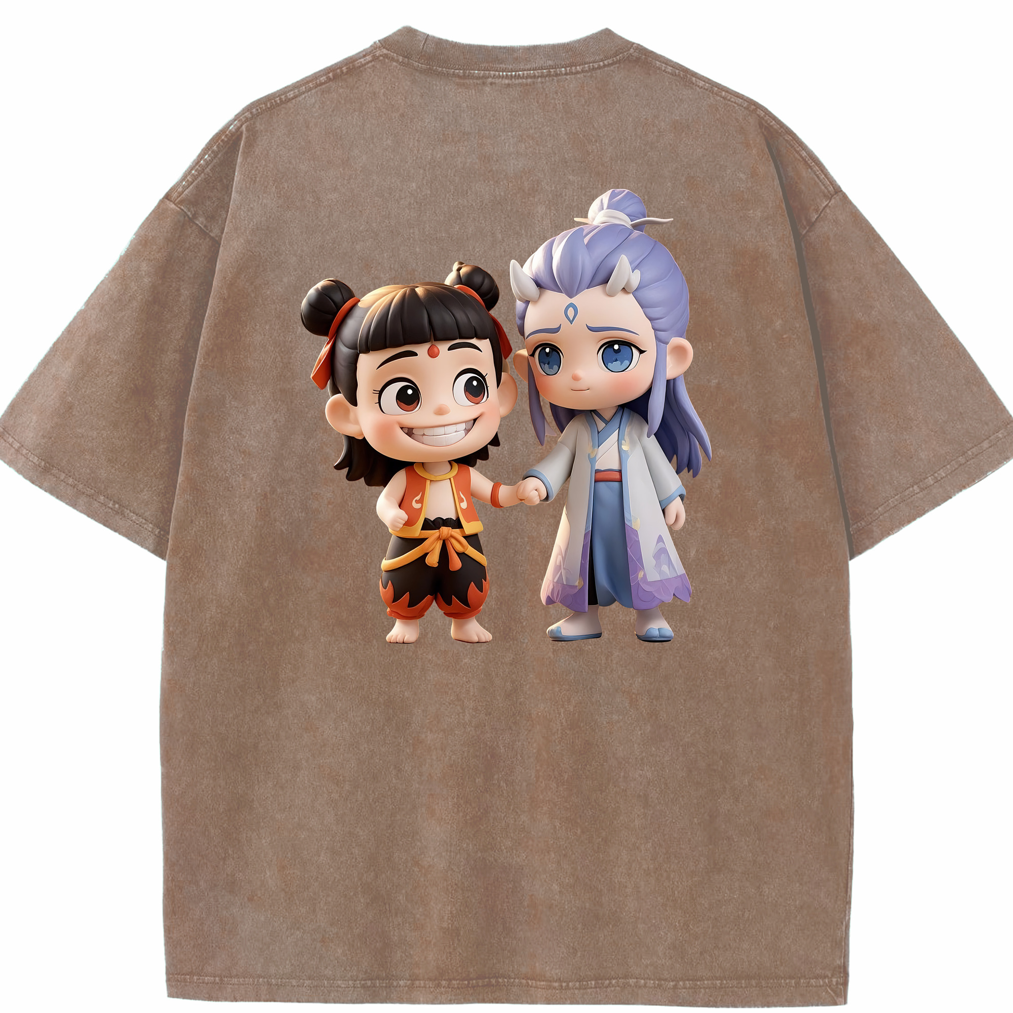 （画像用） Ne Zha 2 ナタ 魔童の大暴れ 綿100% ヴィンテージ風 半袖Tシャツ（背面プリント）
