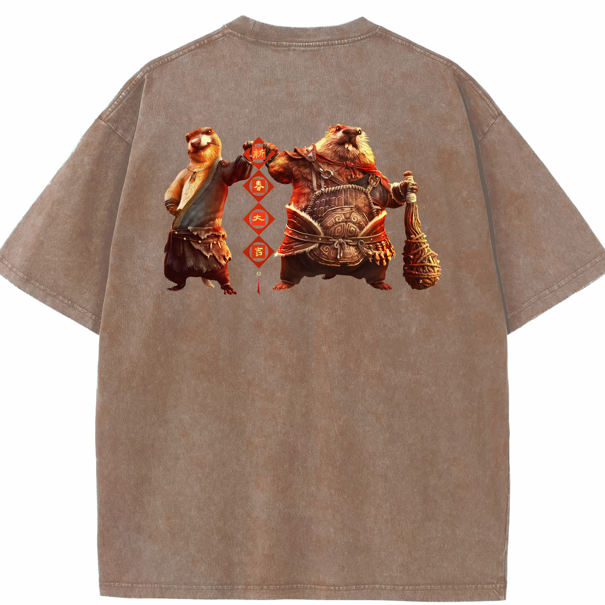 （画像用） Ne Zha 2 ナタ 魔童の大暴れ 綿100% ヴィンテージ風 半袖Tシャツ（背面プリント）