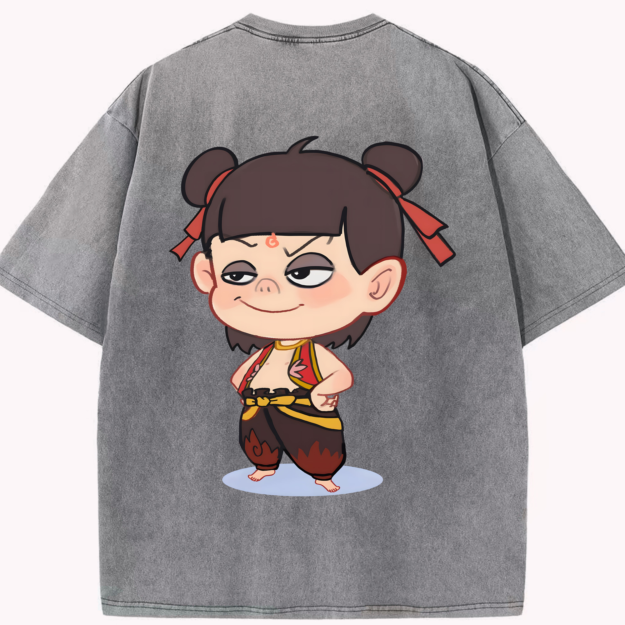 （画像用） Ne Zha 2 ナタ 魔童の大暴れ 綿100% ヴィンテージ風 半袖Tシャツ（背面プリント）