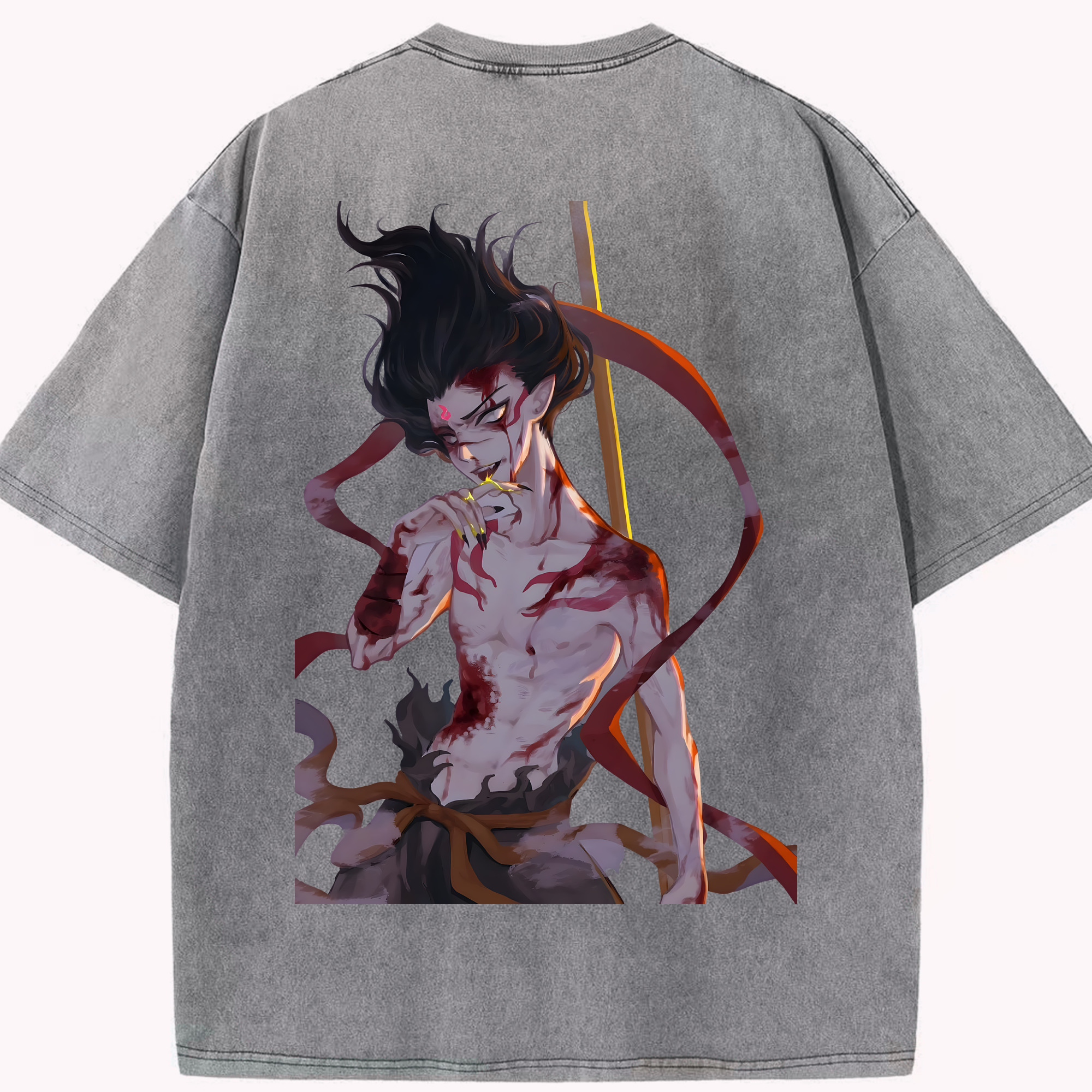 （画像用） Ne Zha 2 ナタ 魔童の大暴れ 綿100% ヴィンテージ風 半袖Tシャツ（背面プリント）