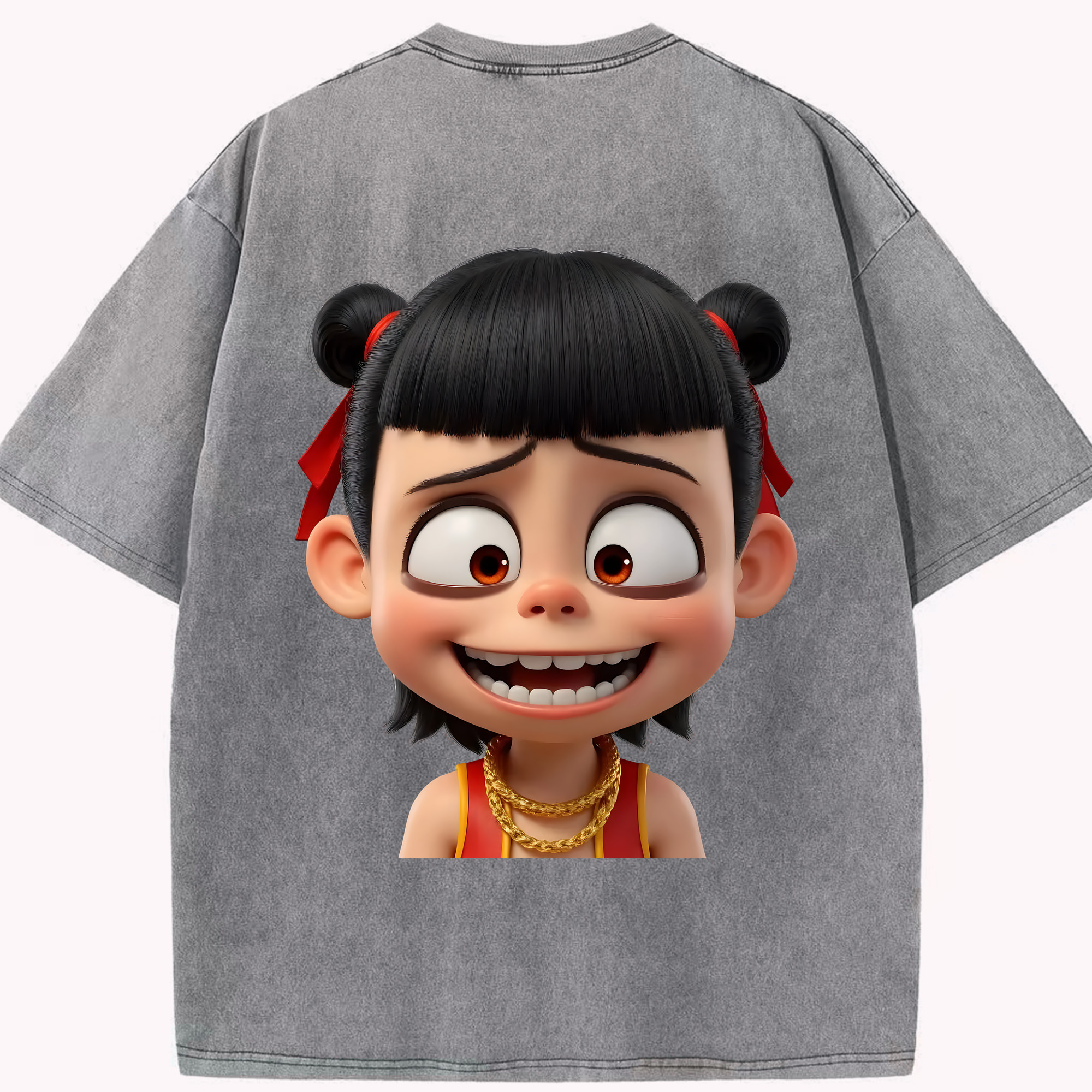 （画像用） Ne Zha 2 ナタ 魔童の大暴れ 綿100% ヴィンテージ風 半袖Tシャツ（背面プリント）