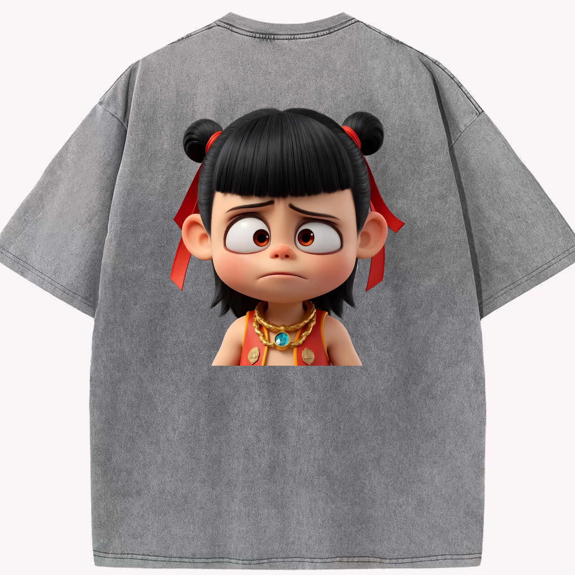（画像用） Ne Zha 2 ナタ 魔童の大暴れ 綿100% ヴィンテージ風 半袖Tシャツ（背面プリント）