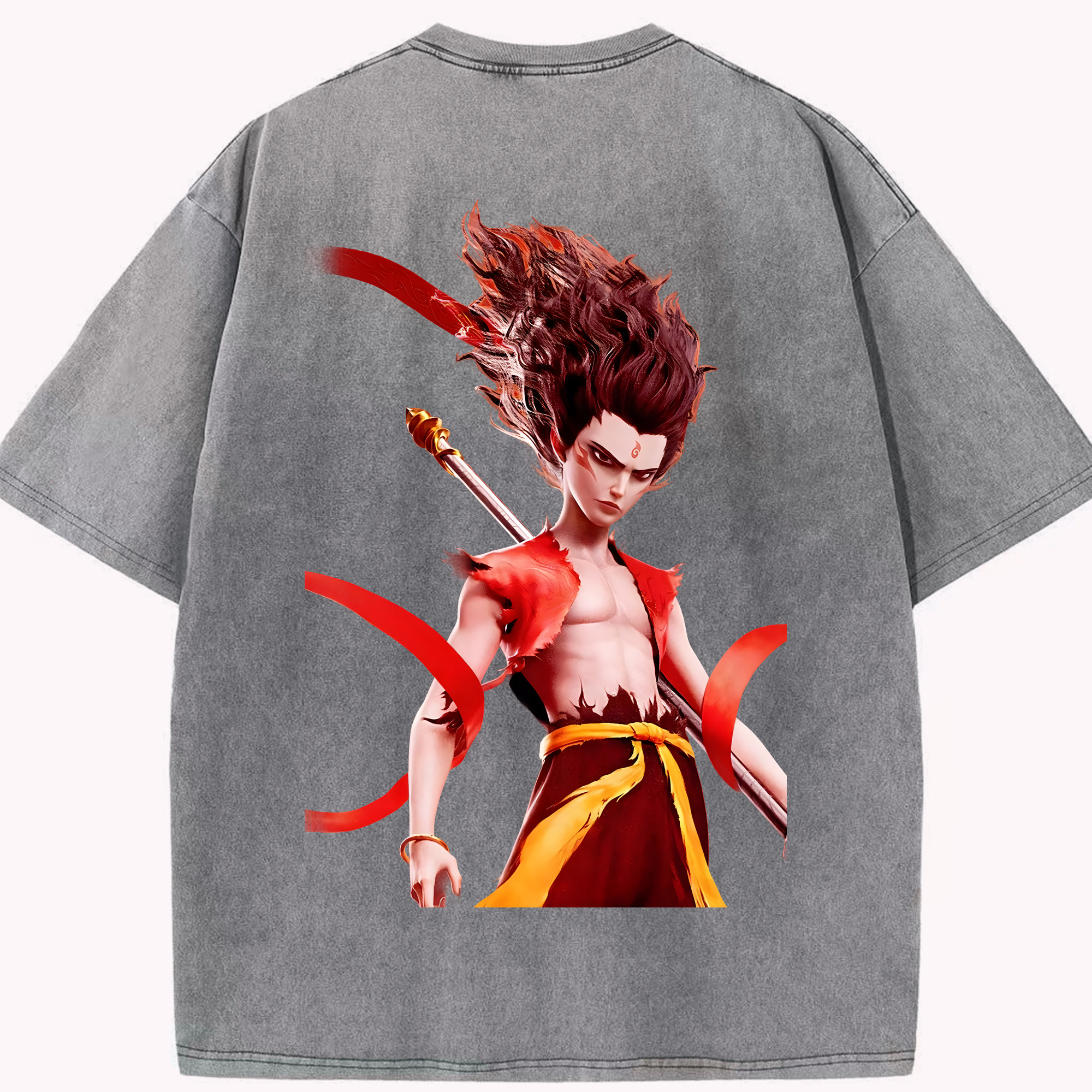 （画像用） Ne Zha 2 ナタ 魔童の大暴れ 綿100% ヴィンテージ風 半袖Tシャツ（背面プリント）