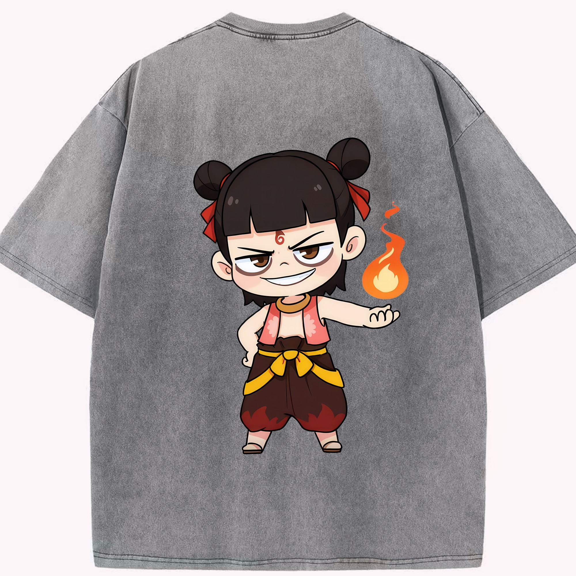 （画像用） Ne Zha 2 ナタ 魔童の大暴れ 綿100% ヴィンテージ風 半袖Tシャツ（背面プリント）