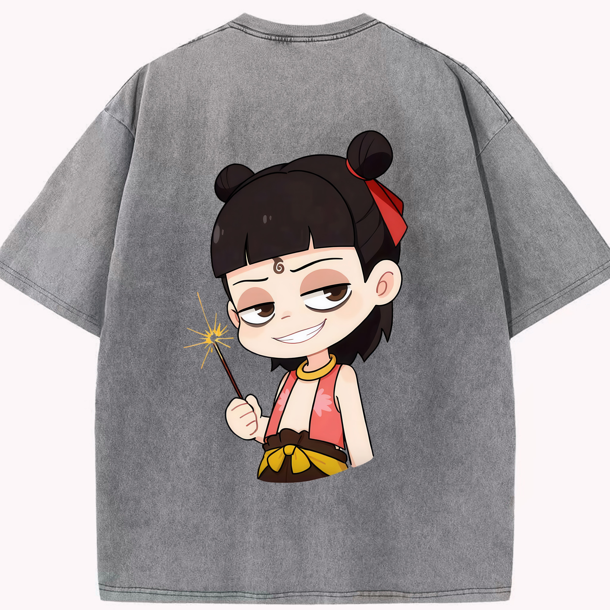 （画像用） Ne Zha 2 ナタ 魔童の大暴れ 綿100% ヴィンテージ風 半袖Tシャツ（背面プリント）