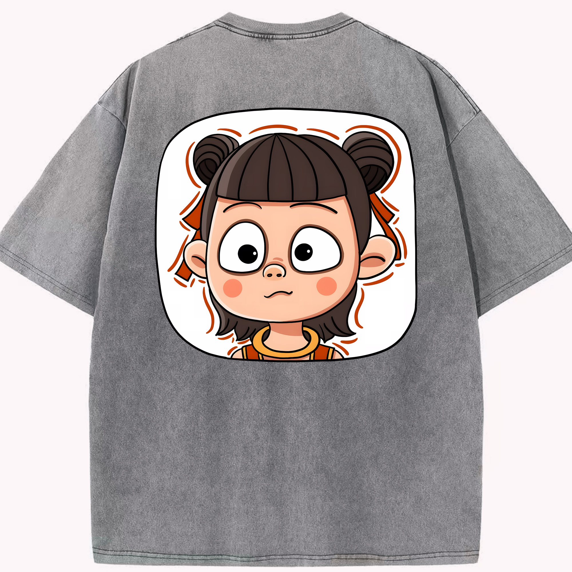 （画像用） Ne Zha 2 ナタ 魔童の大暴れ 綿100% ヴィンテージ風 半袖Tシャツ（背面プリント）