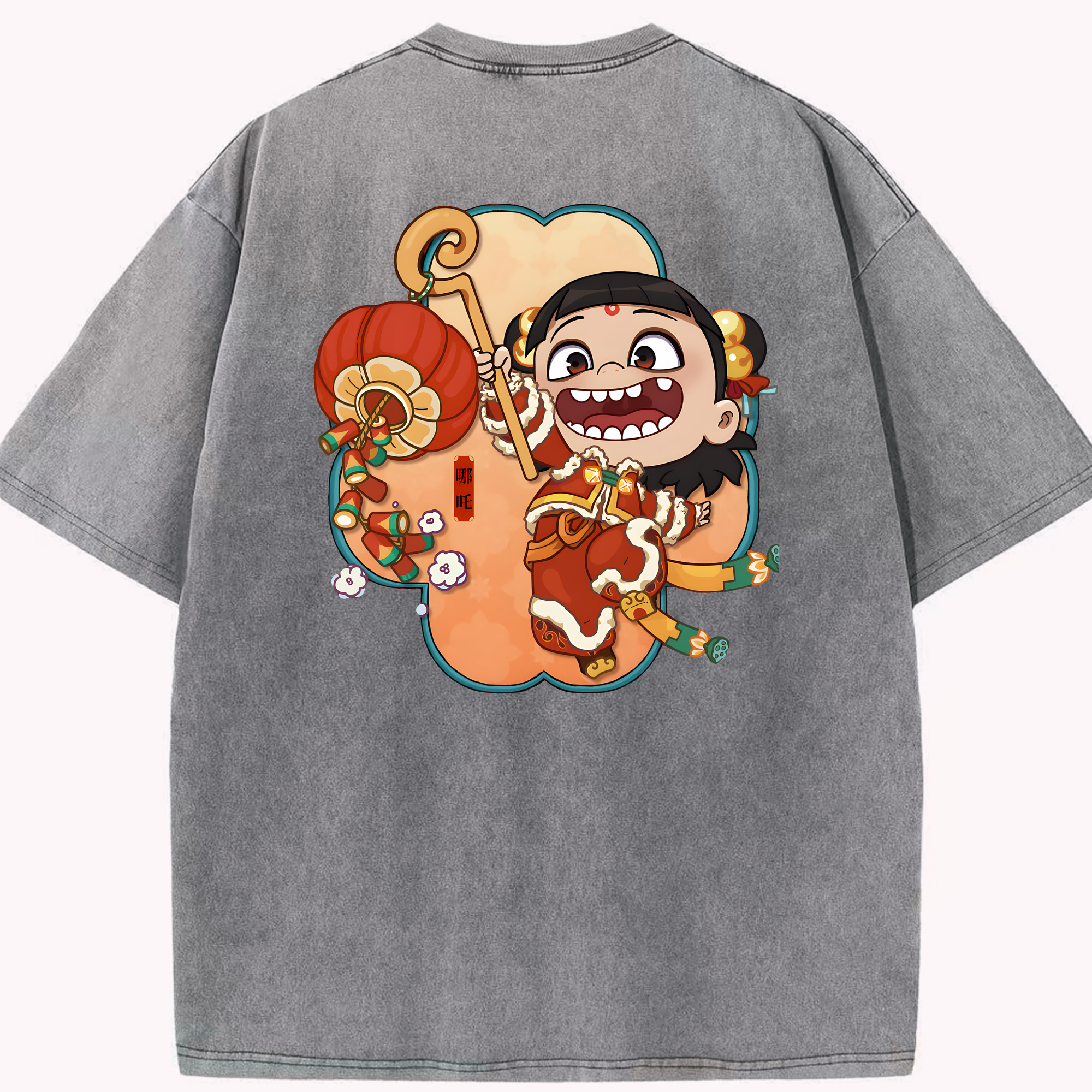 （画像用） Ne Zha 2 ナタ 魔童の大暴れ 綿100% ヴィンテージ風 半袖Tシャツ（背面プリント）