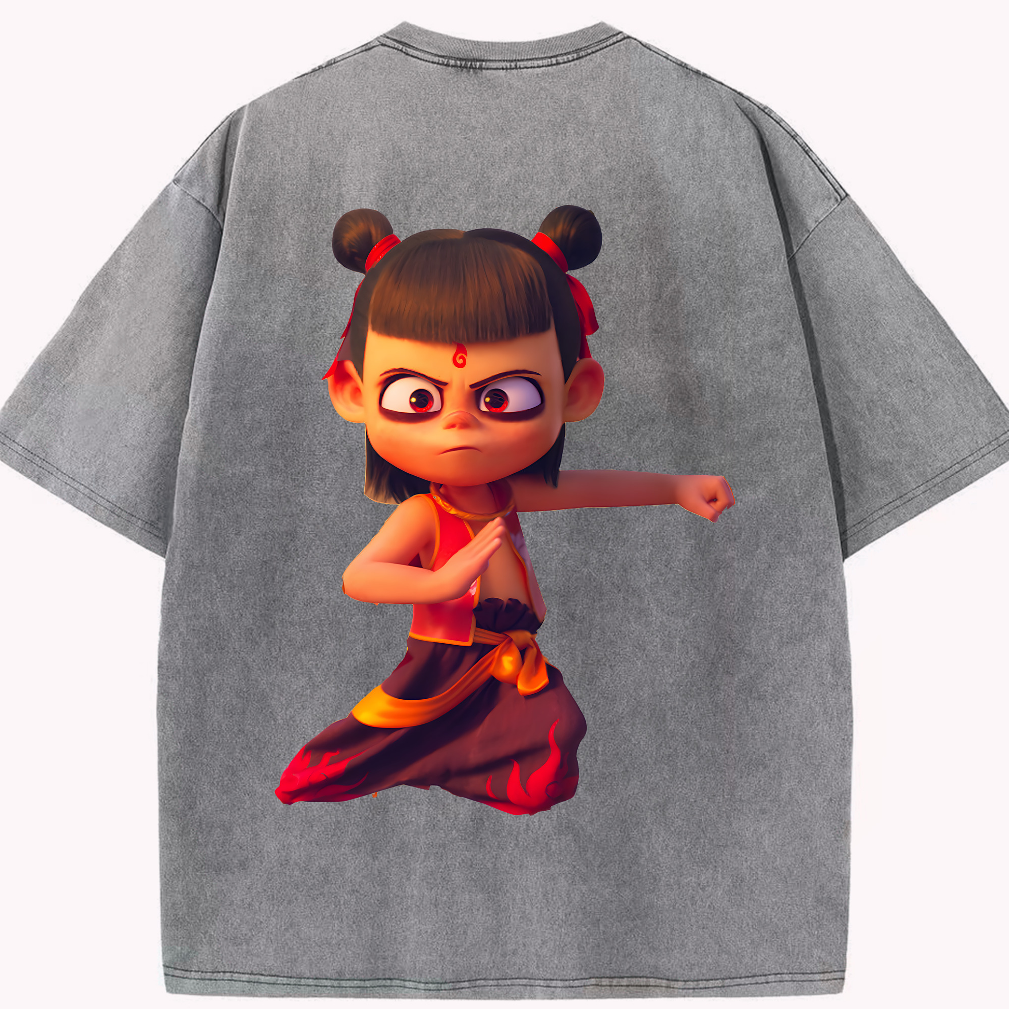 （画像用） Ne Zha 2 ナタ 魔童の大暴れ 綿100% ヴィンテージ風 半袖Tシャツ（背面プリント）