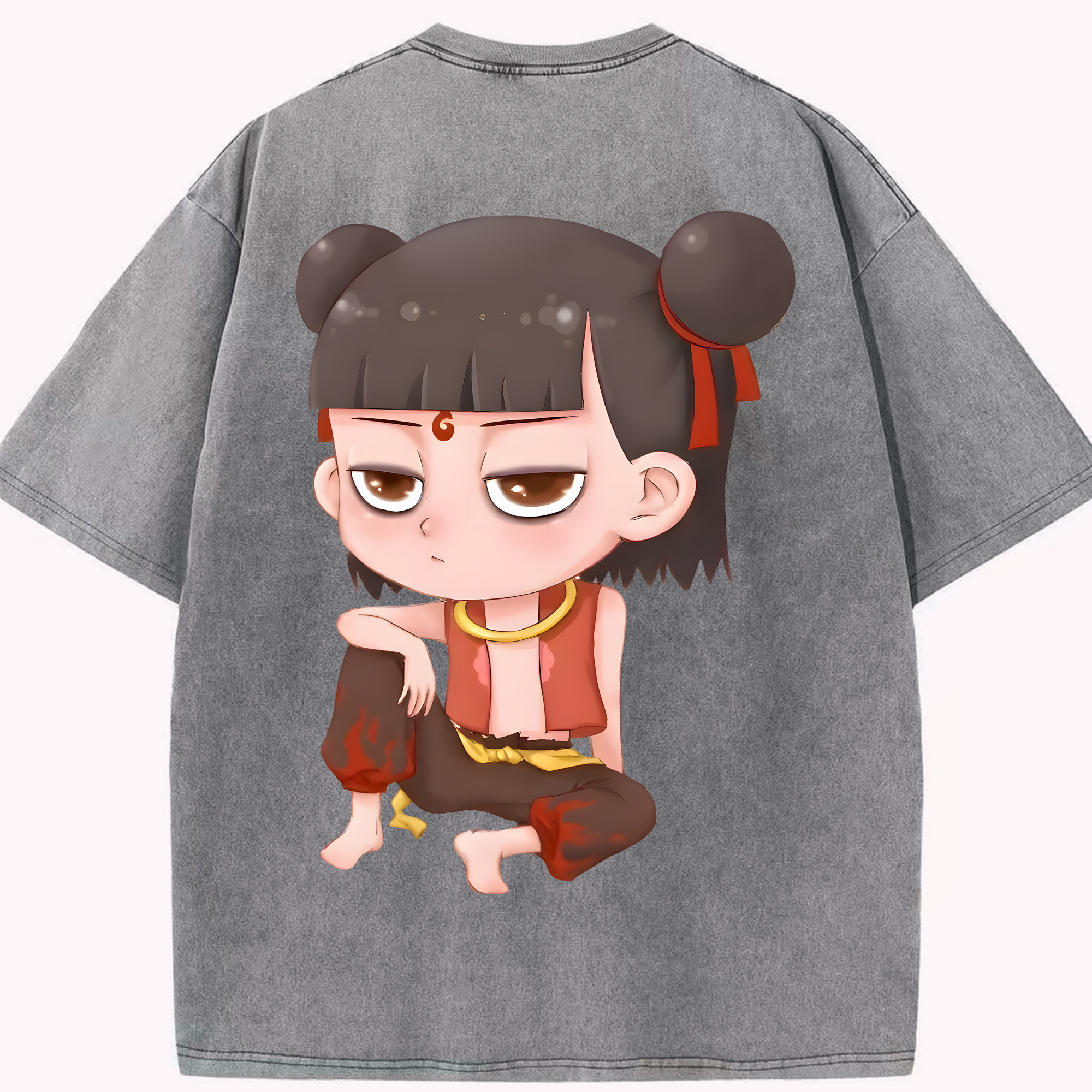 （画像用） Ne Zha 2 ナタ 魔童の大暴れ 綿100% ヴィンテージ風 半袖Tシャツ（背面プリント）