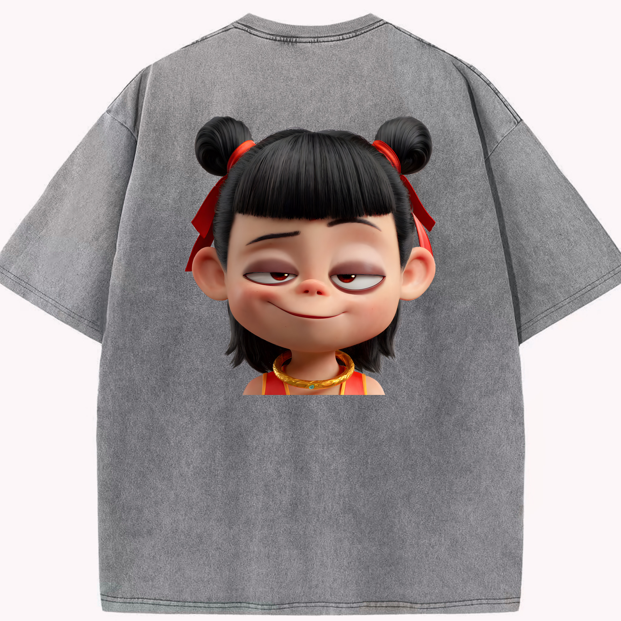 （画像用） Ne Zha 2 ナタ 魔童の大暴れ 綿100% ヴィンテージ風 半袖Tシャツ（背面プリント）