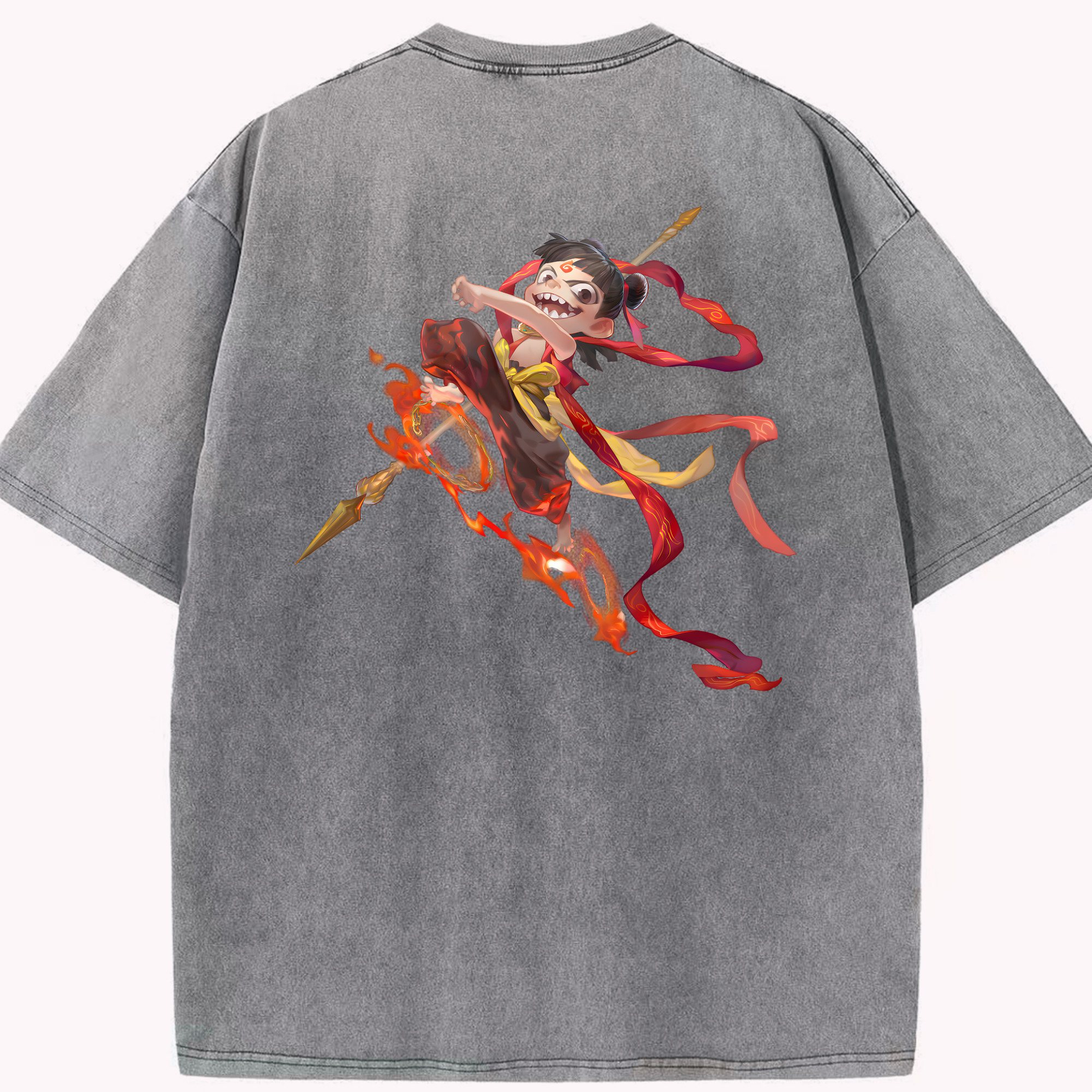 （画像用） Ne Zha 2 ナタ 魔童の大暴れ 綿100% ヴィンテージ風 半袖Tシャツ（背面プリント）