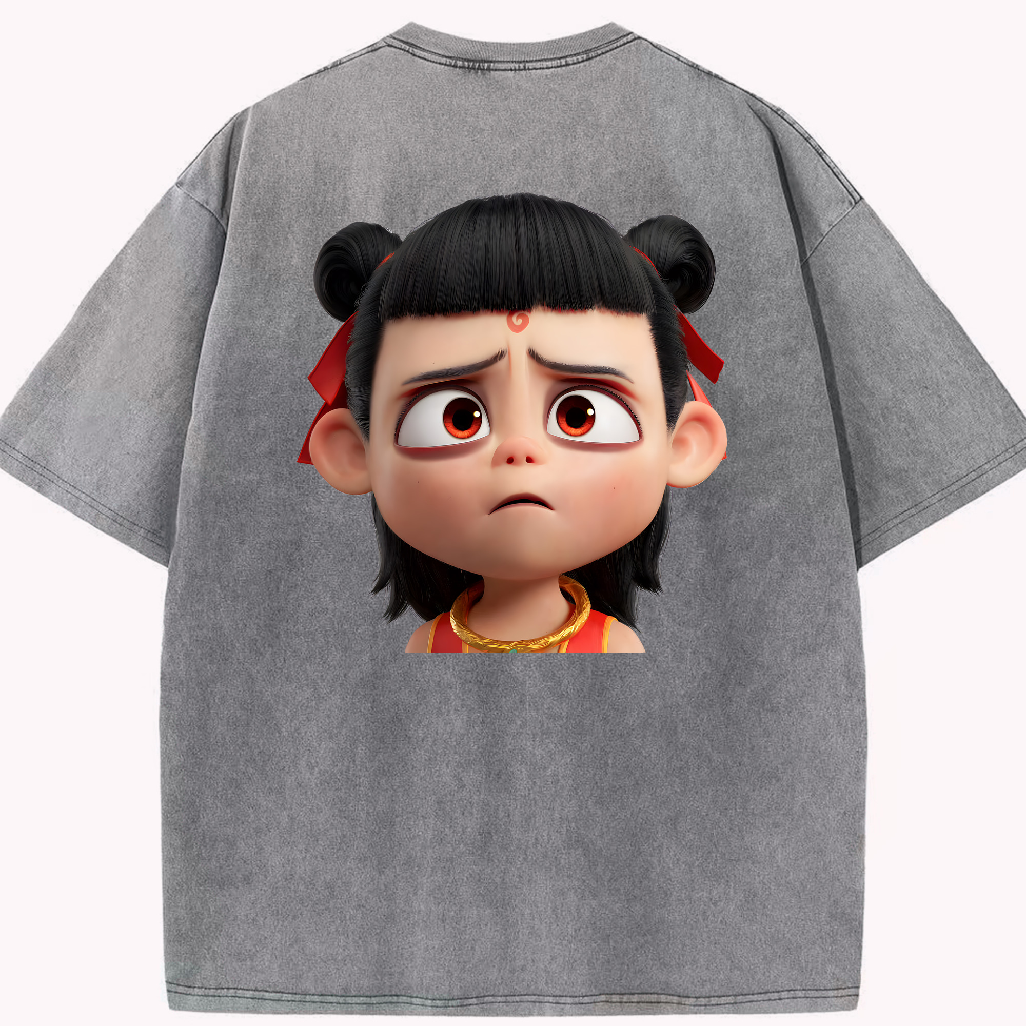 （画像用） Ne Zha 2 ナタ 魔童の大暴れ 綿100% ヴィンテージ風 半袖Tシャツ（背面プリント）