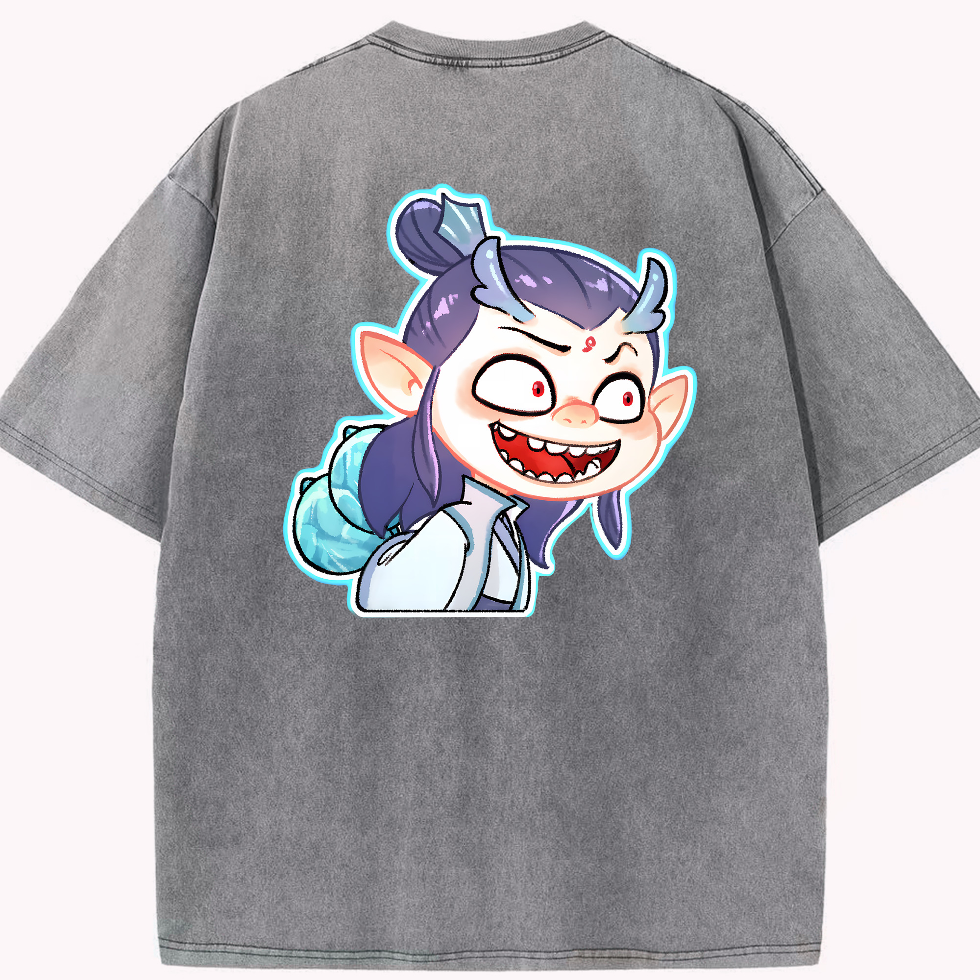（画像用） Ne Zha 2 ナタ 魔童の大暴れ 綿100% ヴィンテージ風 半袖Tシャツ（背面プリント）