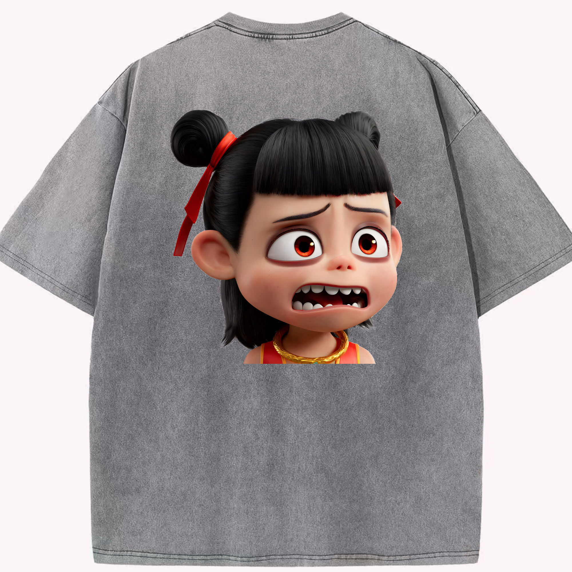 （画像用） Ne Zha 2 ナタ 魔童の大暴れ 綿100% ヴィンテージ風 半袖Tシャツ（背面プリント）