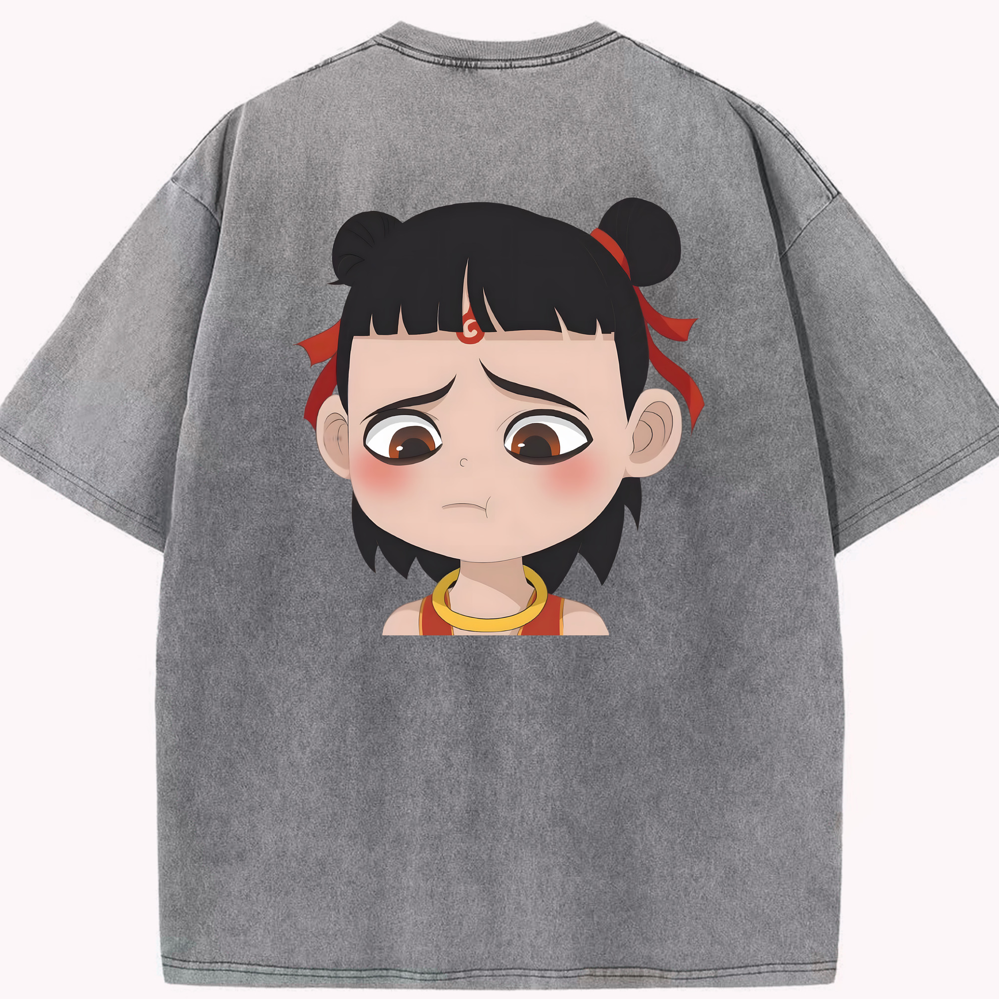 （画像用） Ne Zha 2 ナタ 魔童の大暴れ 綿100% ヴィンテージ風 半袖Tシャツ（背面プリント）