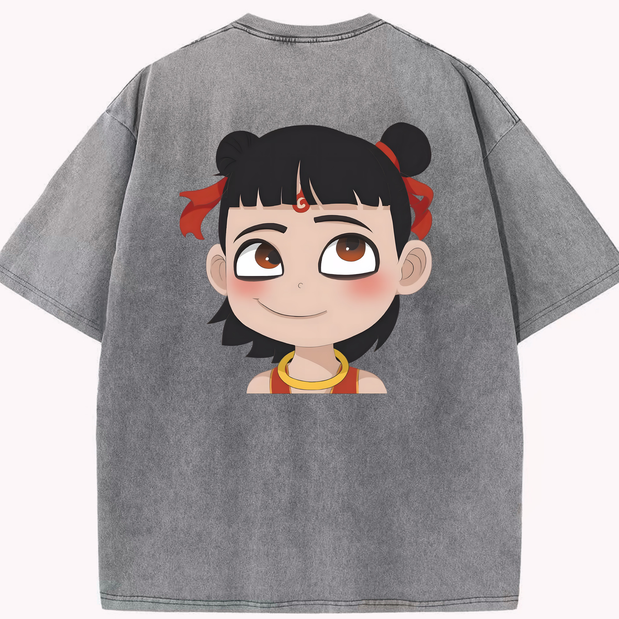 （画像用） Ne Zha 2 ナタ 魔童の大暴れ 綿100% ヴィンテージ風 半袖Tシャツ（背面プリント）