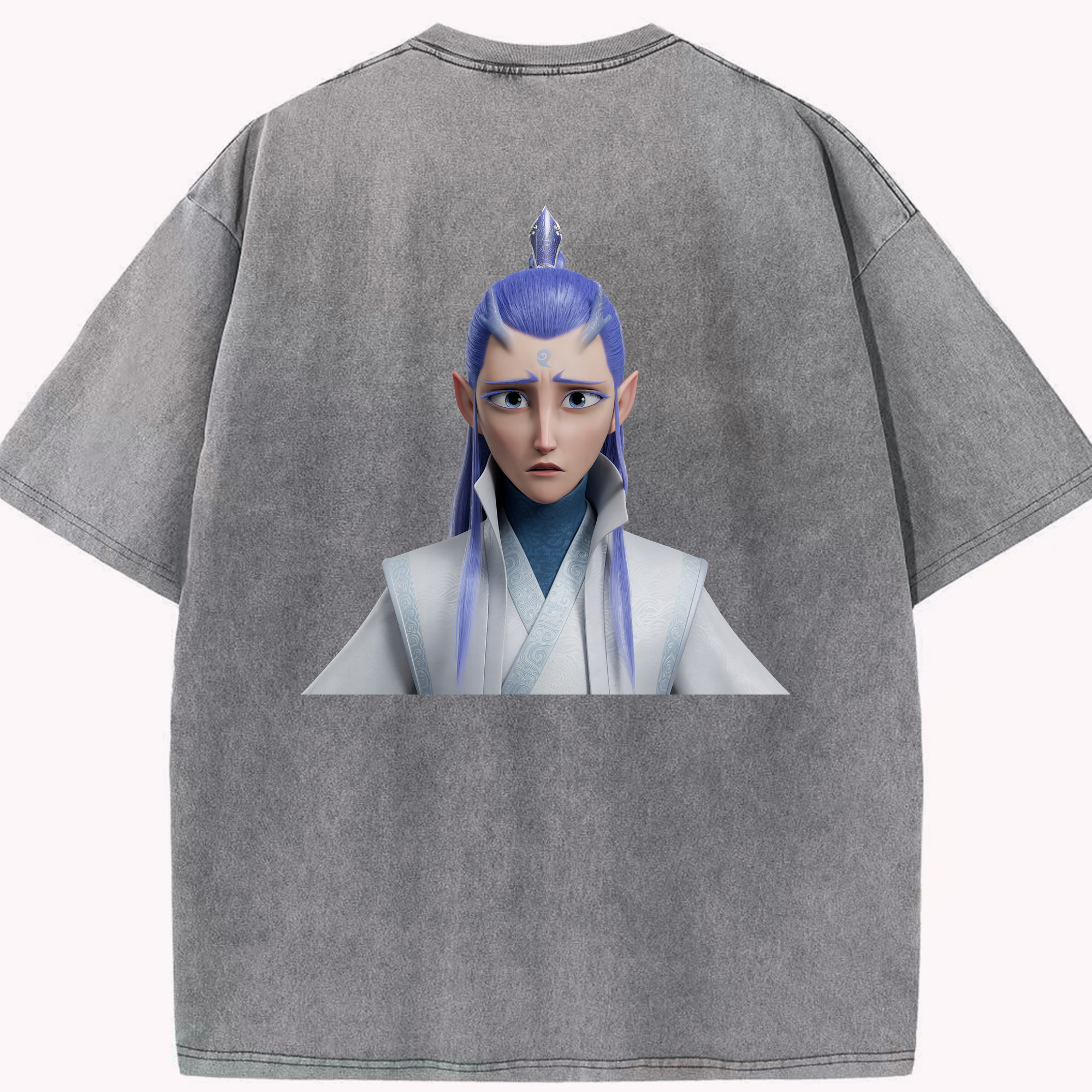 （画像用） Ne Zha 2 ナタ 魔童の大暴れ 綿100% ヴィンテージ風 半袖Tシャツ（背面プリント）