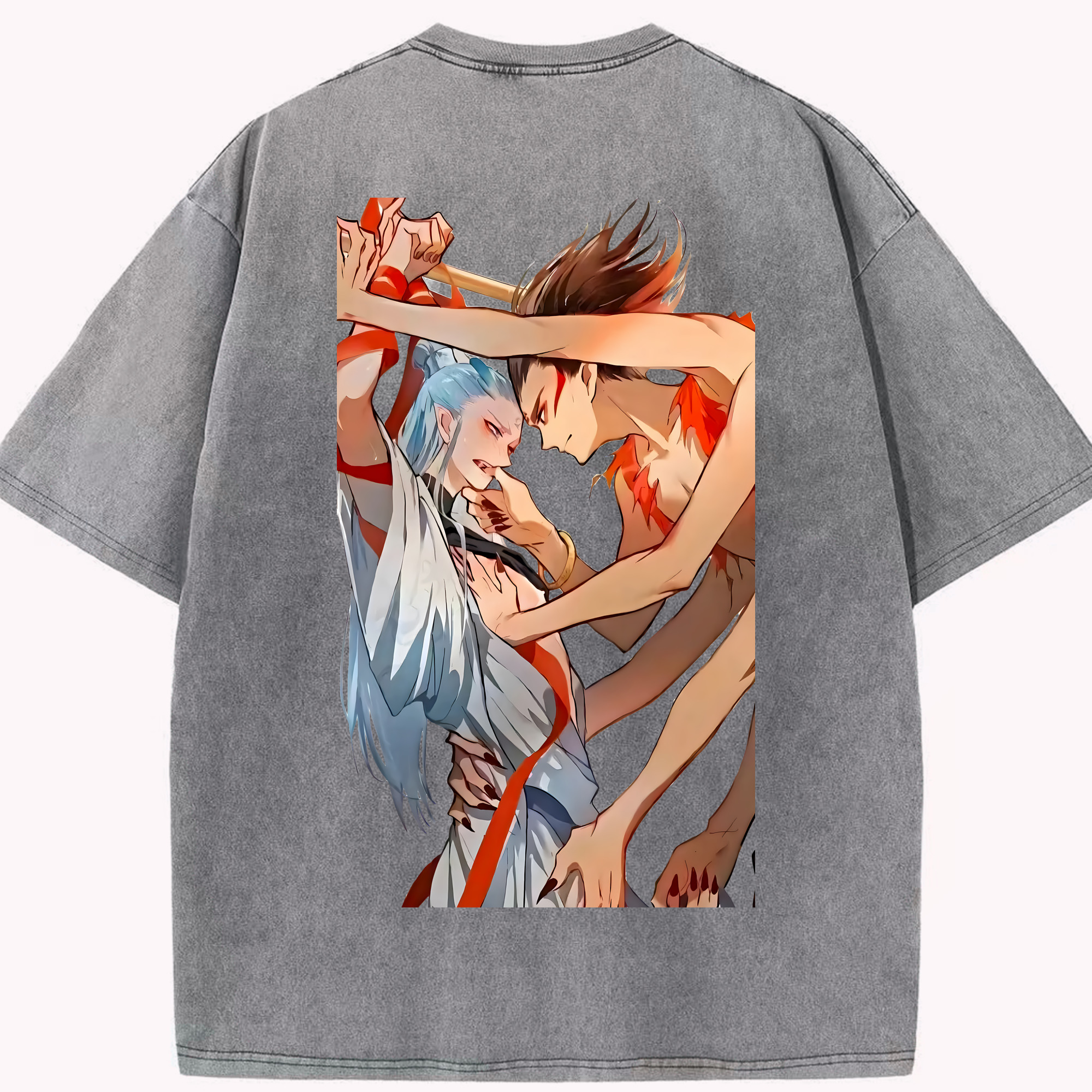 （画像用） Ne Zha 2 ナタ 魔童の大暴れ 綿100% ヴィンテージ風 半袖Tシャツ（背面プリント）