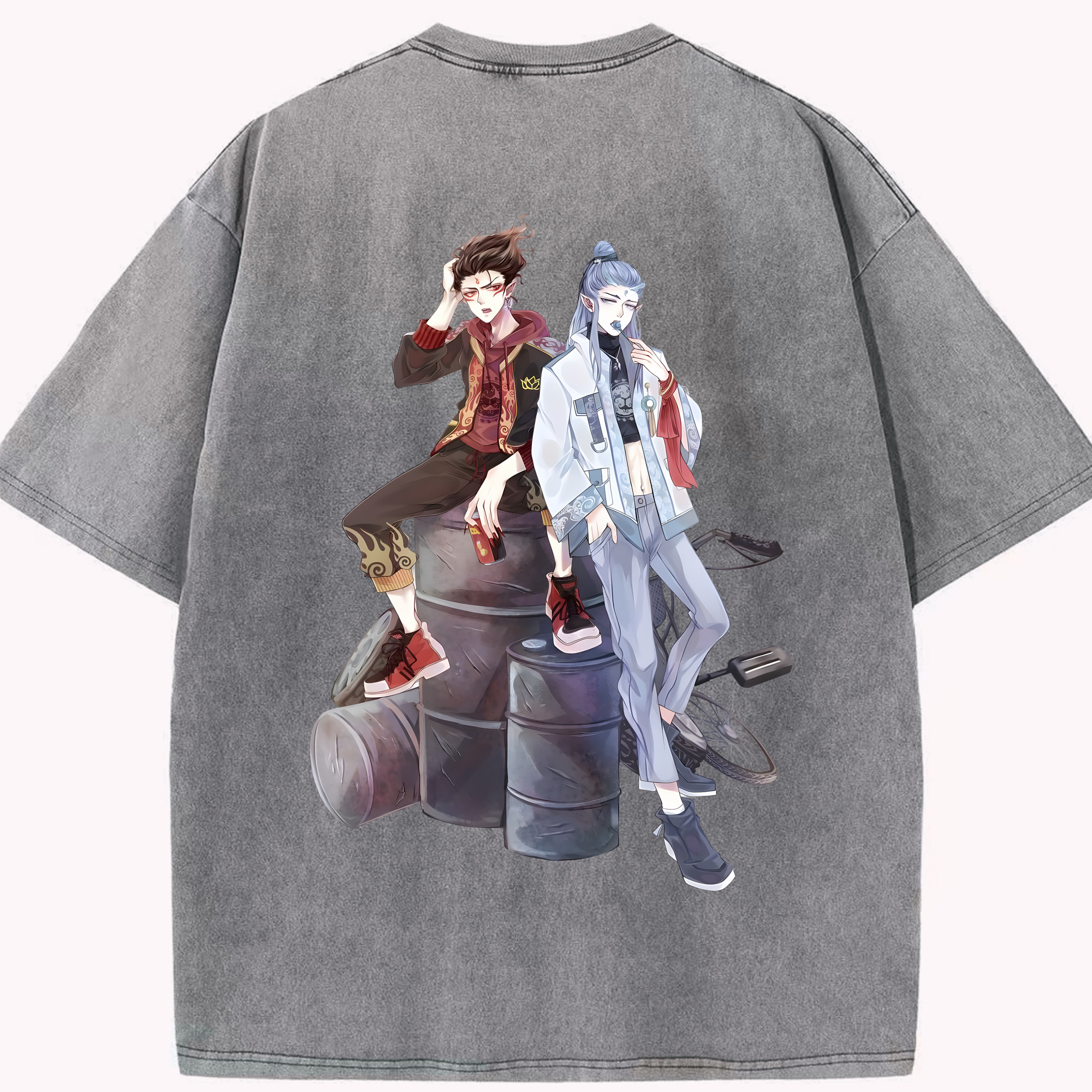 （画像用） Ne Zha 2 ナタ 魔童の大暴れ 綿100% ヴィンテージ風 半袖Tシャツ（背面プリント）