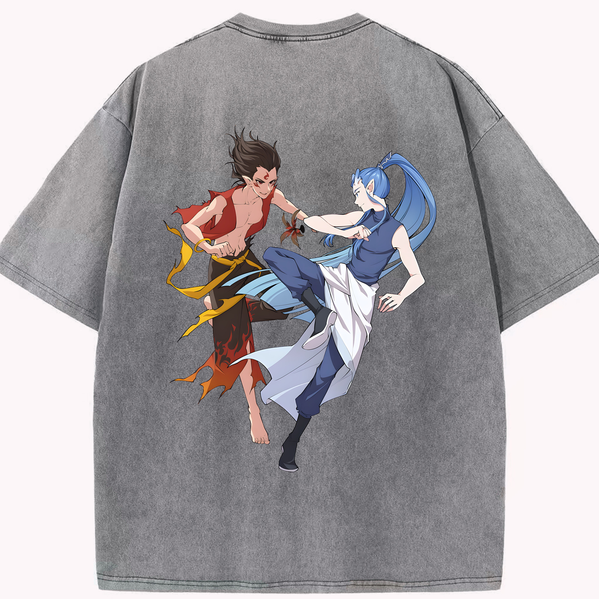 （画像用） Ne Zha 2 ナタ 魔童の大暴れ 綿100% ヴィンテージ風 半袖Tシャツ（背面プリント）
