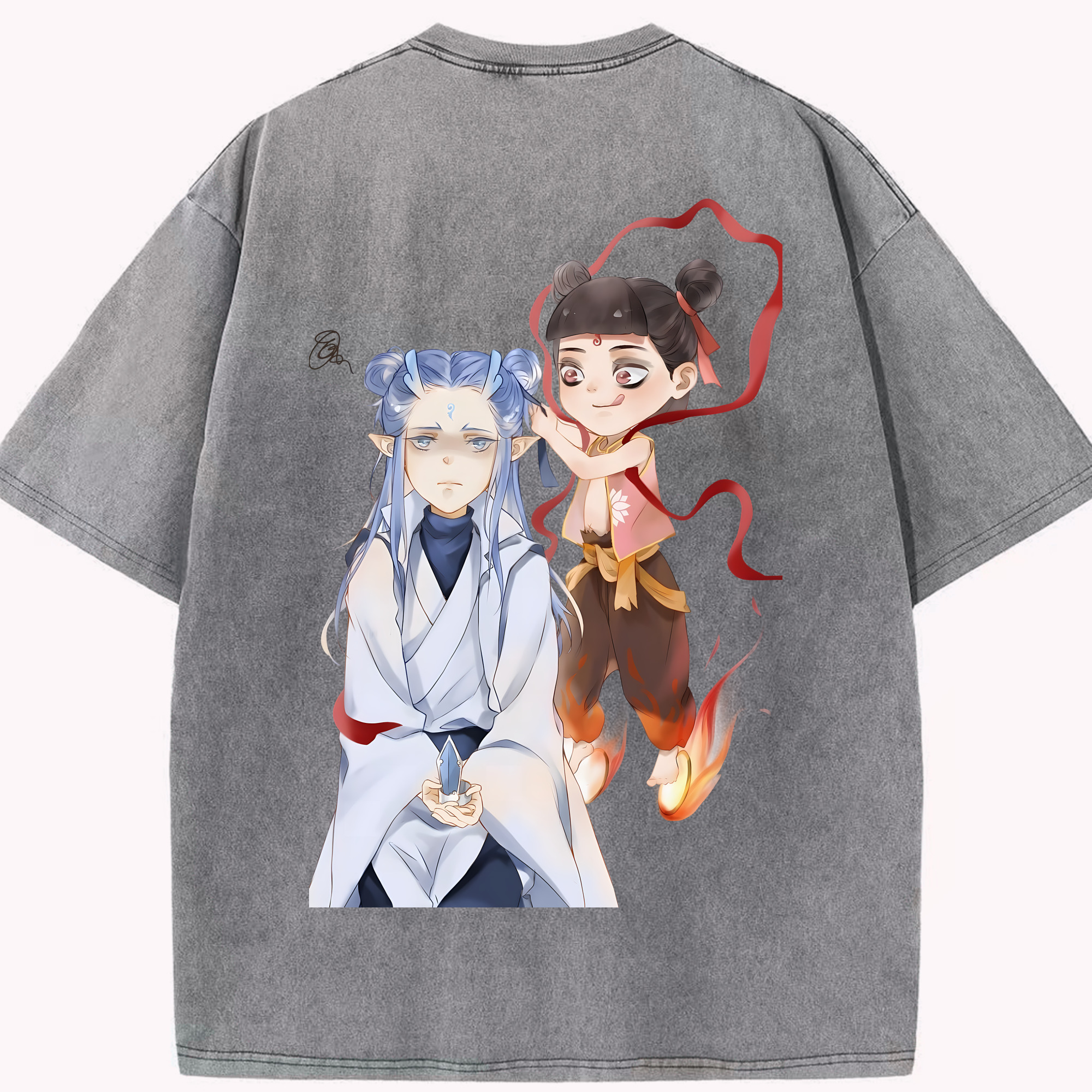 （画像用） Ne Zha 2 ナタ 魔童の大暴れ 綿100% ヴィンテージ風 半袖Tシャツ（背面プリント）