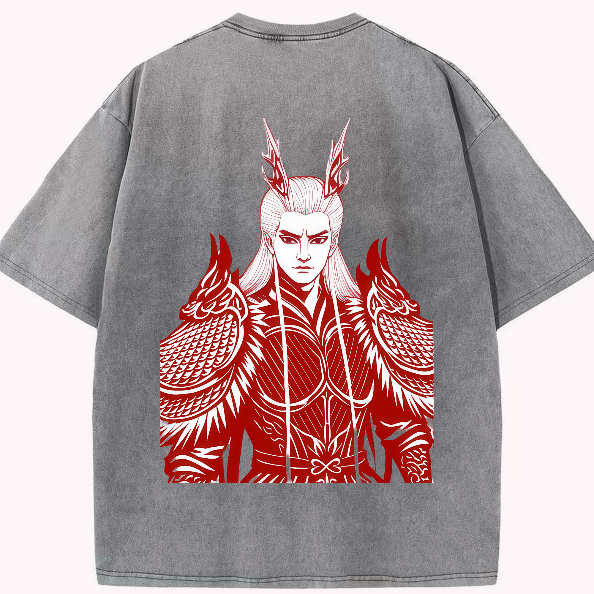 （画像用） Ne Zha 2 ナタ 魔童の大暴れ 綿100% ヴィンテージ風 半袖Tシャツ（背面プリント）