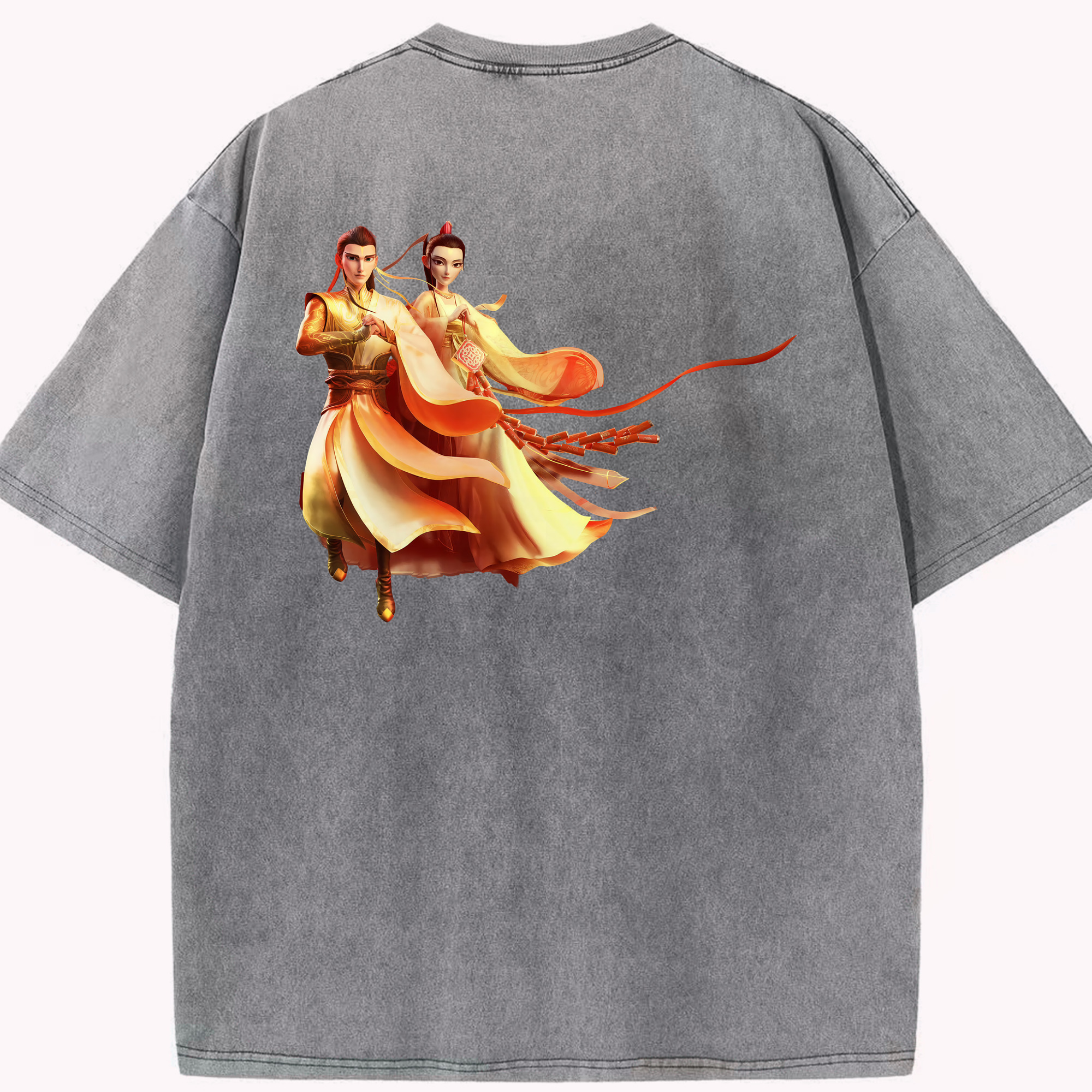 （画像用） Ne Zha 2 ナタ 魔童の大暴れ 綿100% ヴィンテージ風 半袖Tシャツ（背面プリント）