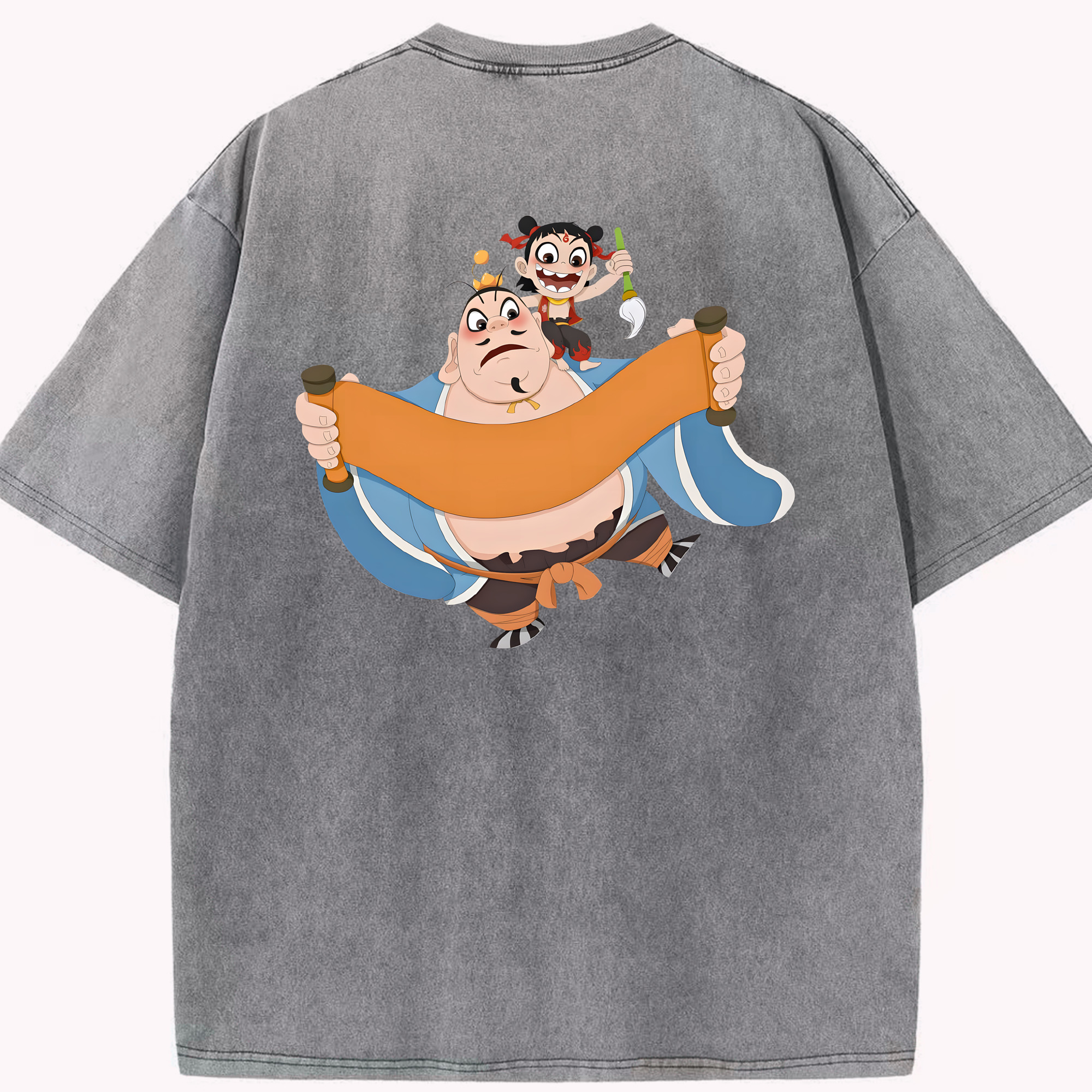 （画像用） Ne Zha 2 ナタ 魔童の大暴れ 綿100% ヴィンテージ風 半袖Tシャツ（背面プリント）