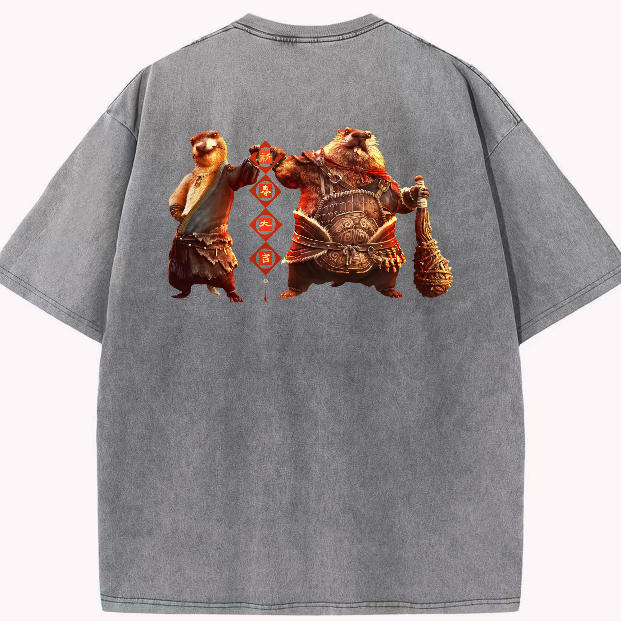 （画像用） Ne Zha 2 ナタ 魔童の大暴れ 綿100% ヴィンテージ風 半袖Tシャツ（背面プリント）