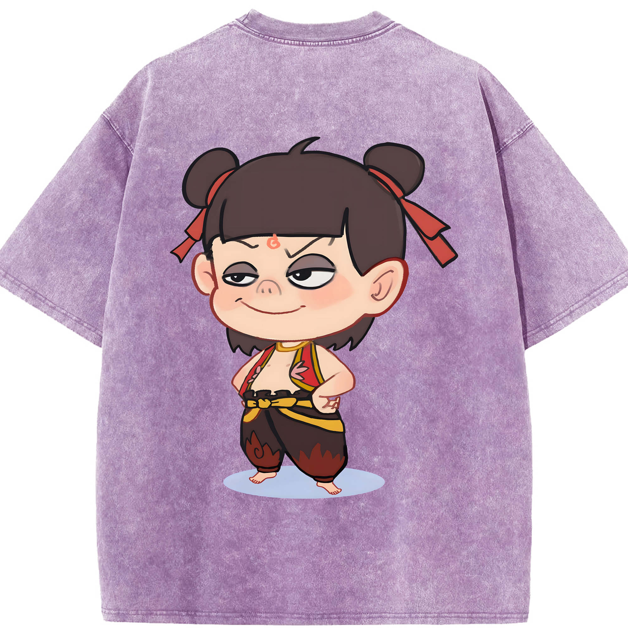 （画像用） Ne Zha 2 ナタ 魔童の大暴れ 綿100% ヴィンテージ風 半袖Tシャツ（背面プリント）