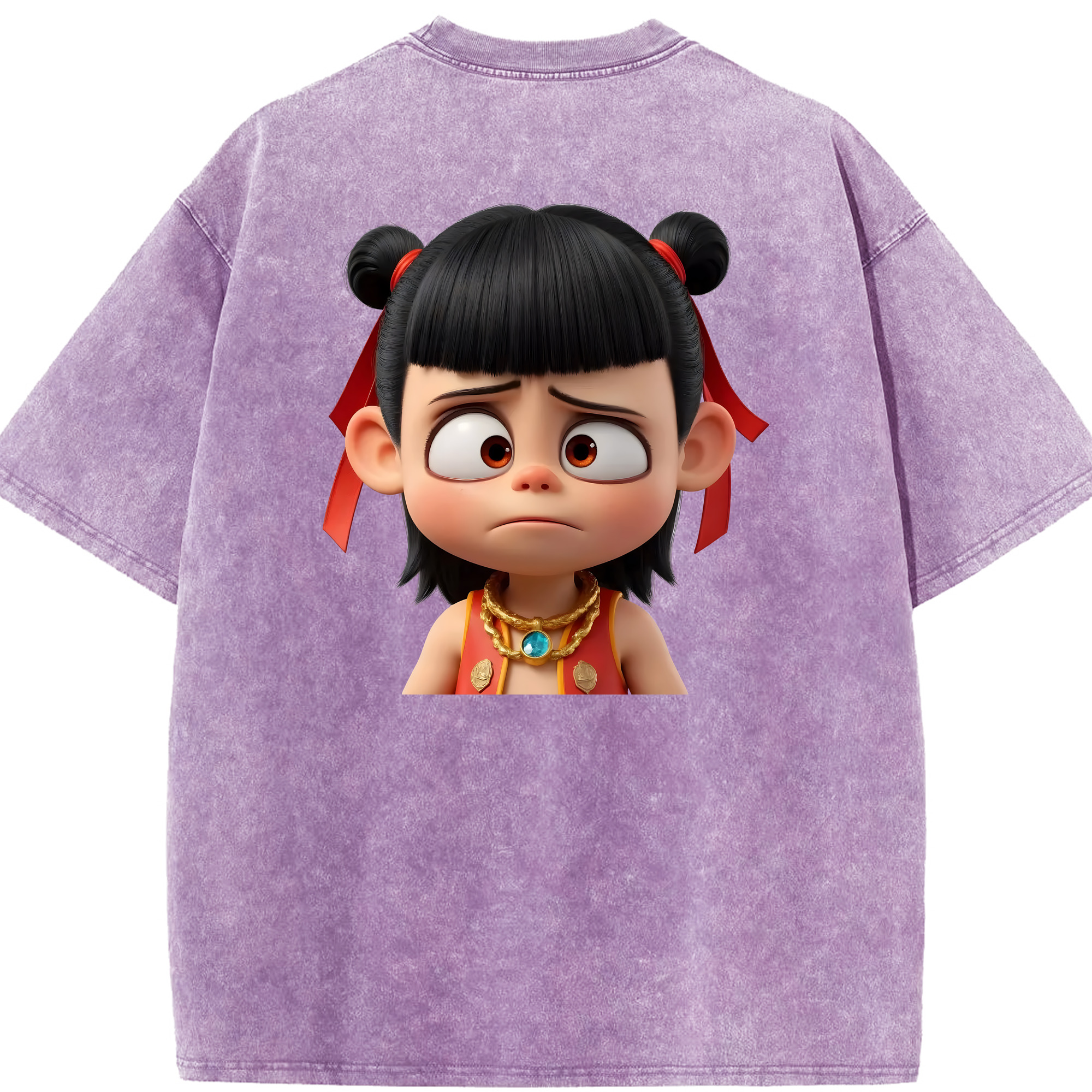 （画像用） Ne Zha 2 ナタ 魔童の大暴れ 綿100% ヴィンテージ風 半袖Tシャツ（背面プリント）