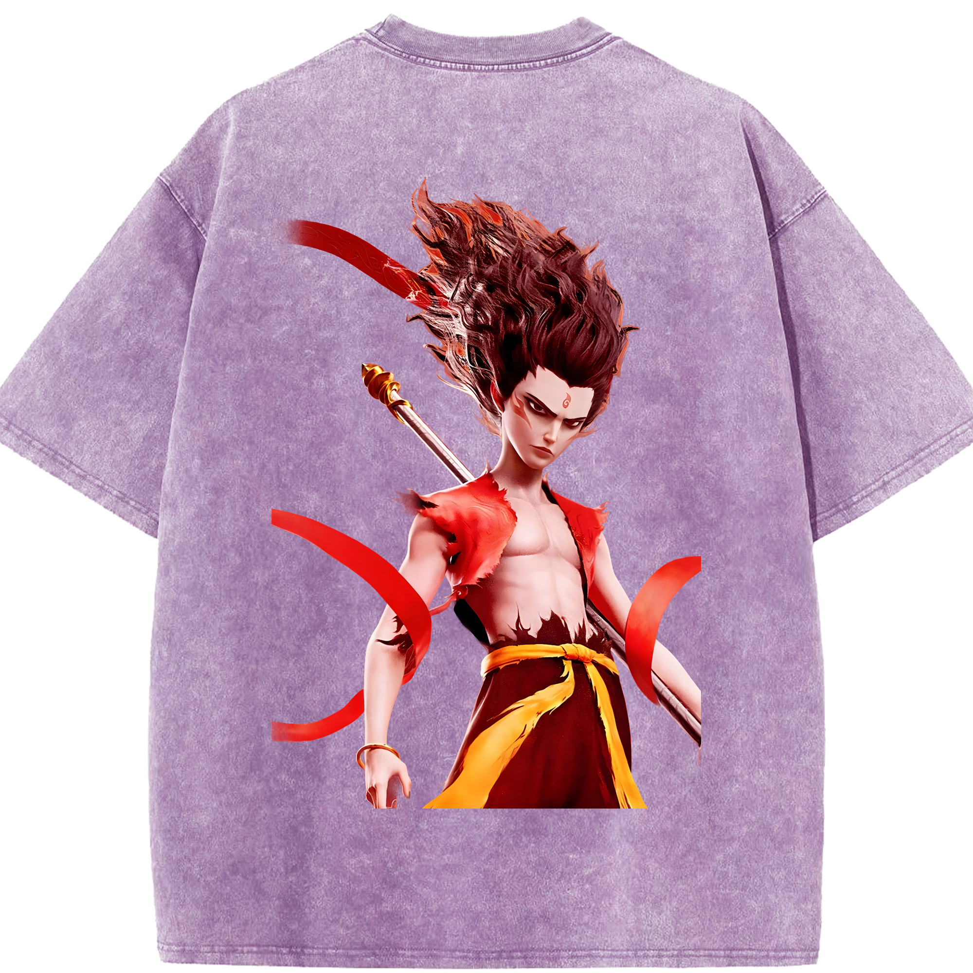 （画像用） Ne Zha 2 ナタ 魔童の大暴れ 綿100% ヴィンテージ風 半袖Tシャツ（背面プリント）