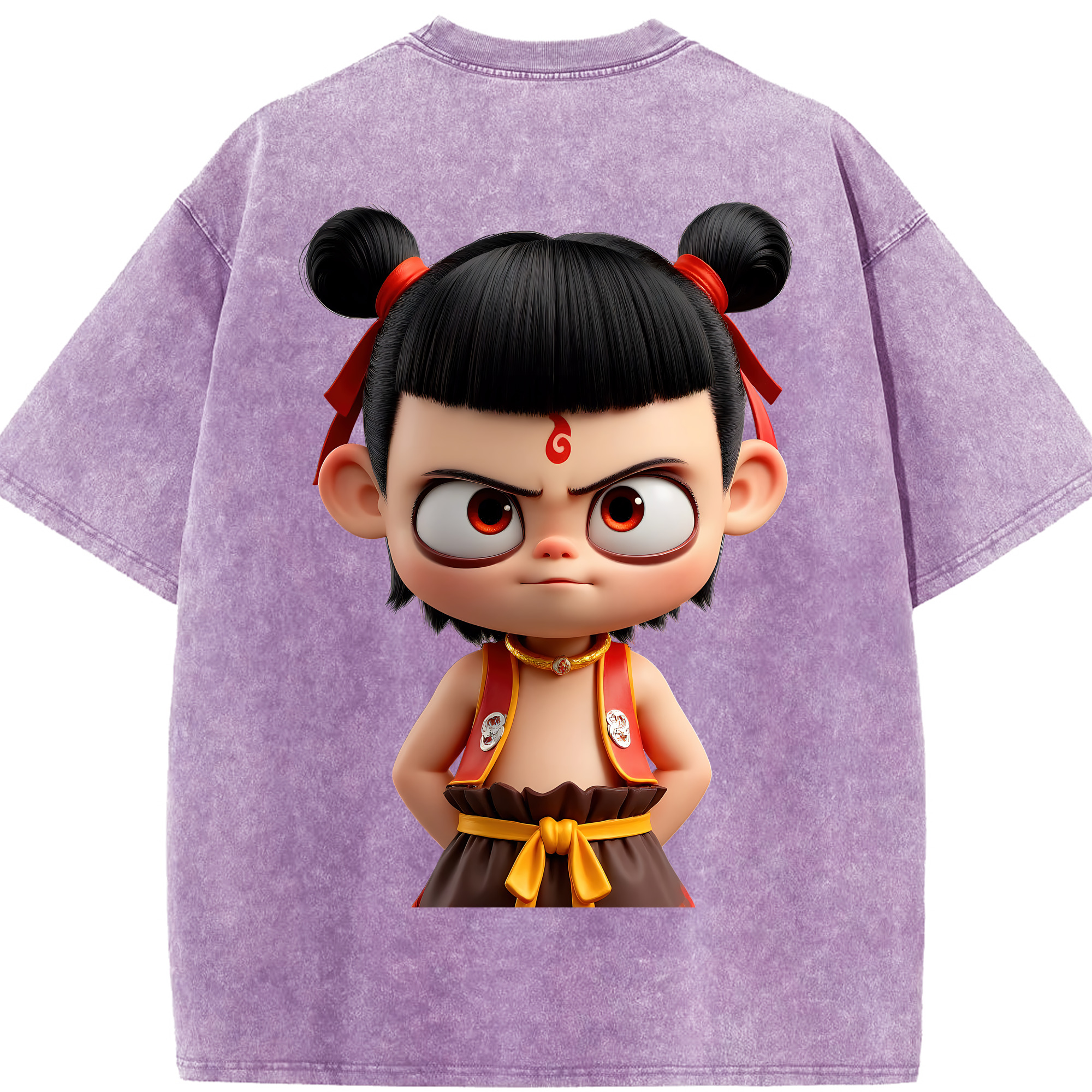 （画像用） Ne Zha 2 ナタ 魔童の大暴れ 綿100% ヴィンテージ風 半袖Tシャツ（背面プリント）