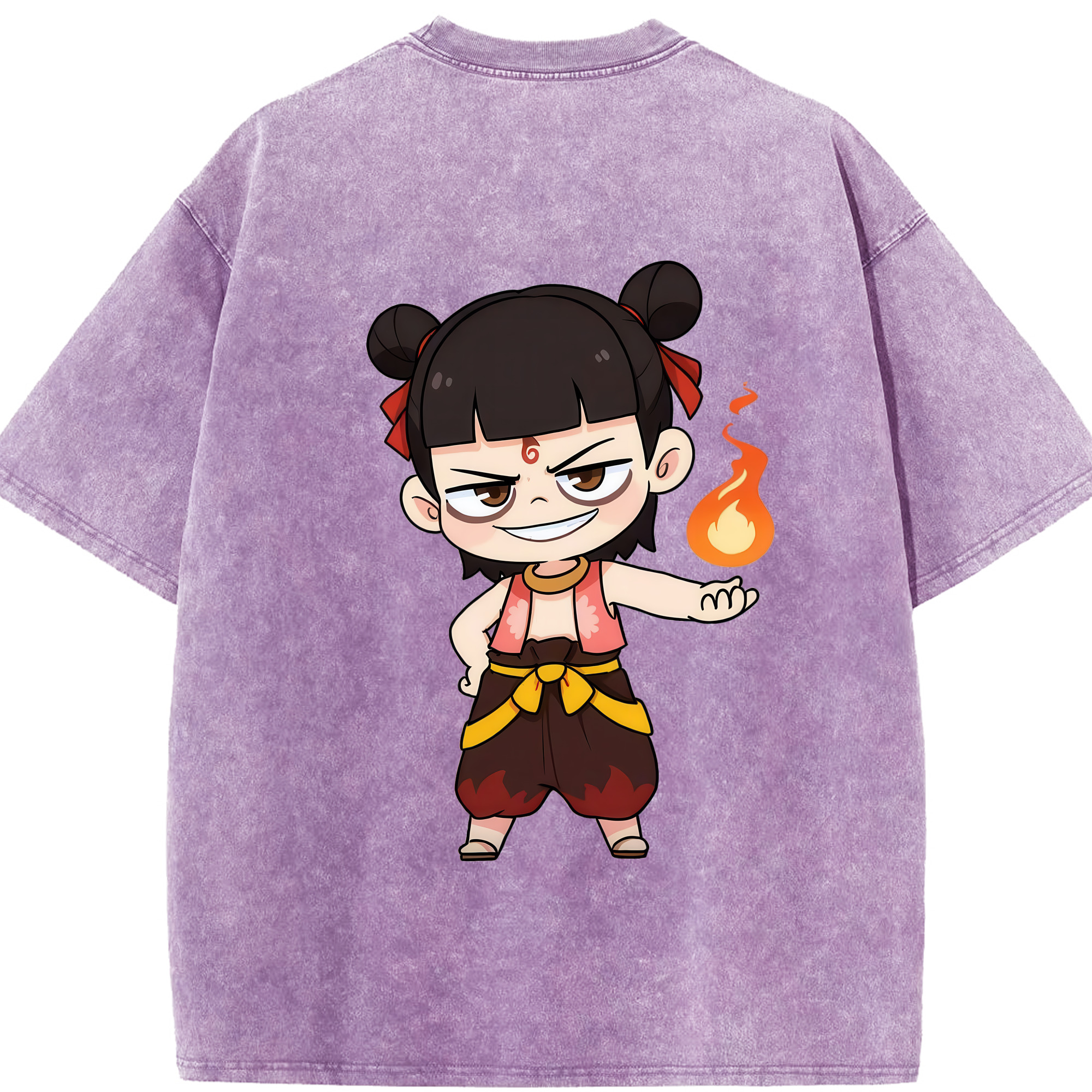 （画像用） Ne Zha 2 ナタ 魔童の大暴れ 綿100% ヴィンテージ風 半袖Tシャツ（背面プリント）
