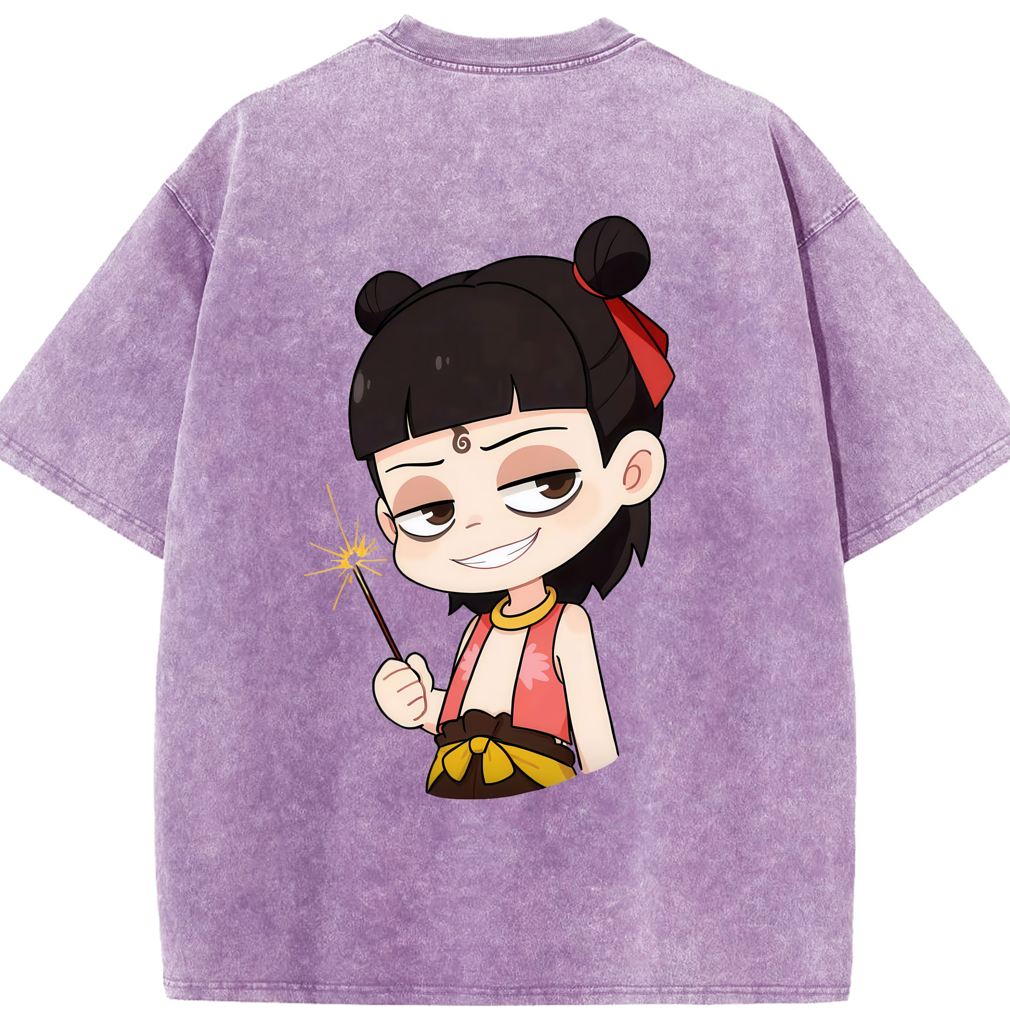 （画像用） Ne Zha 2 ナタ 魔童の大暴れ 綿100% ヴィンテージ風 半袖Tシャツ（背面プリント）