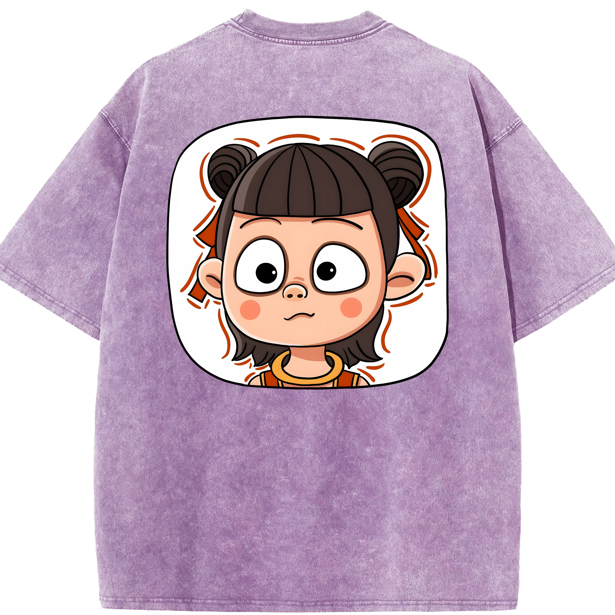 （画像用） Ne Zha 2 ナタ 魔童の大暴れ 綿100% ヴィンテージ風 半袖Tシャツ（背面プリント）