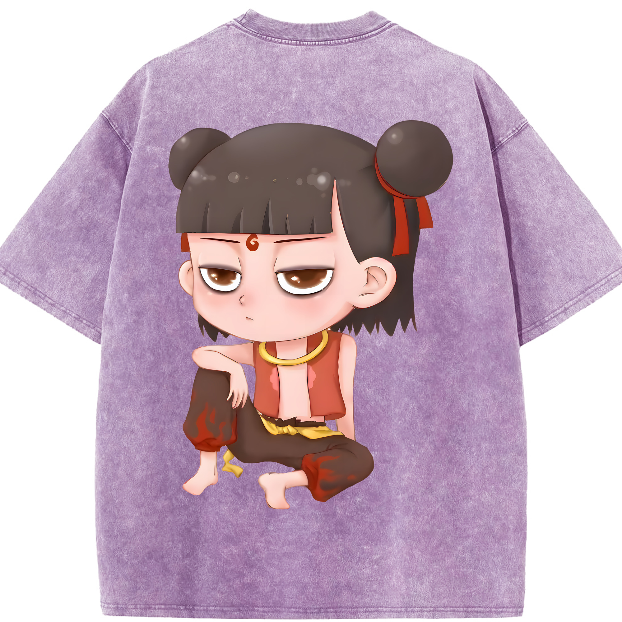 （画像用） Ne Zha 2 ナタ 魔童の大暴れ 綿100% ヴィンテージ風 半袖Tシャツ（背面プリント）