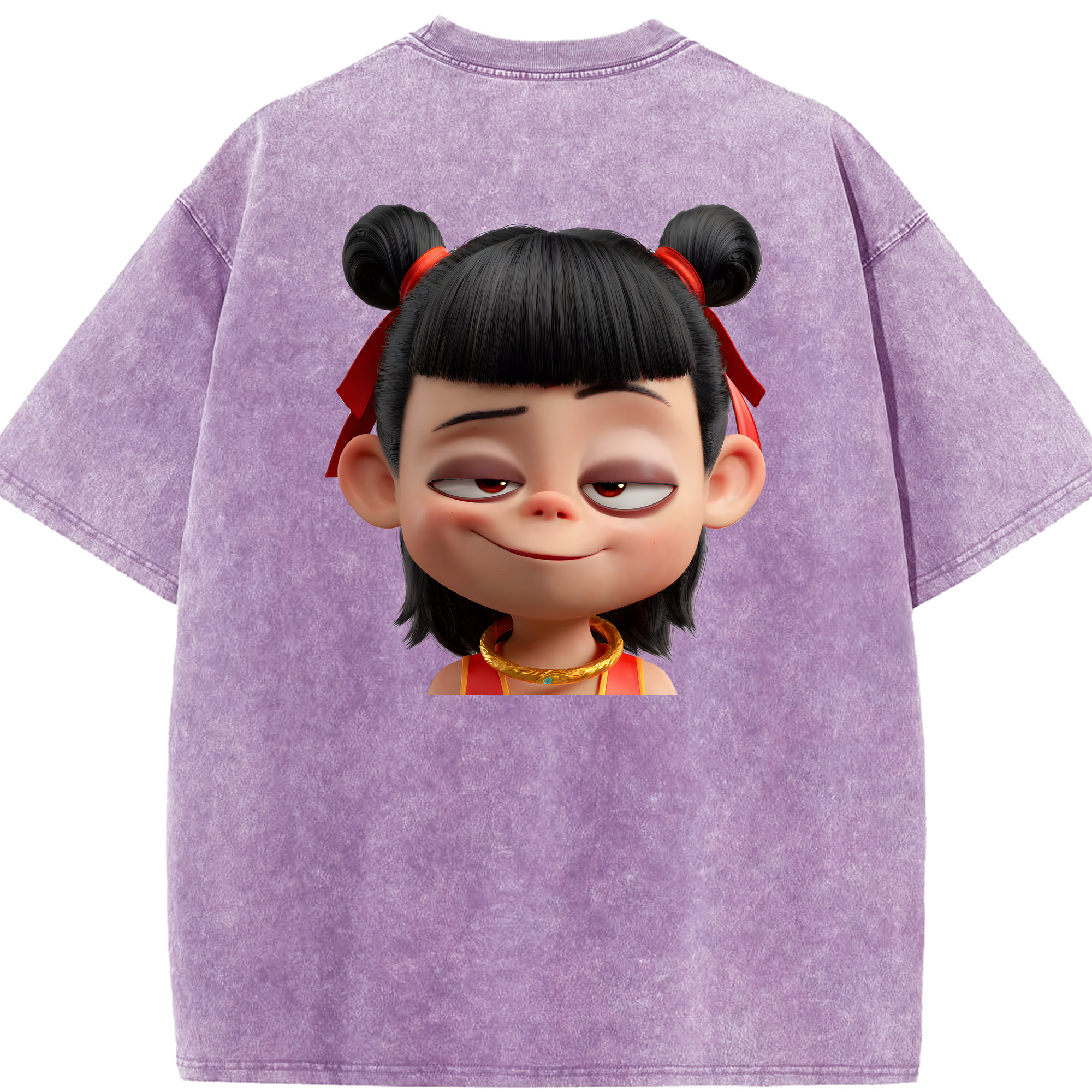 （画像用） Ne Zha 2 ナタ 魔童の大暴れ 綿100% ヴィンテージ風 半袖Tシャツ（背面プリント）