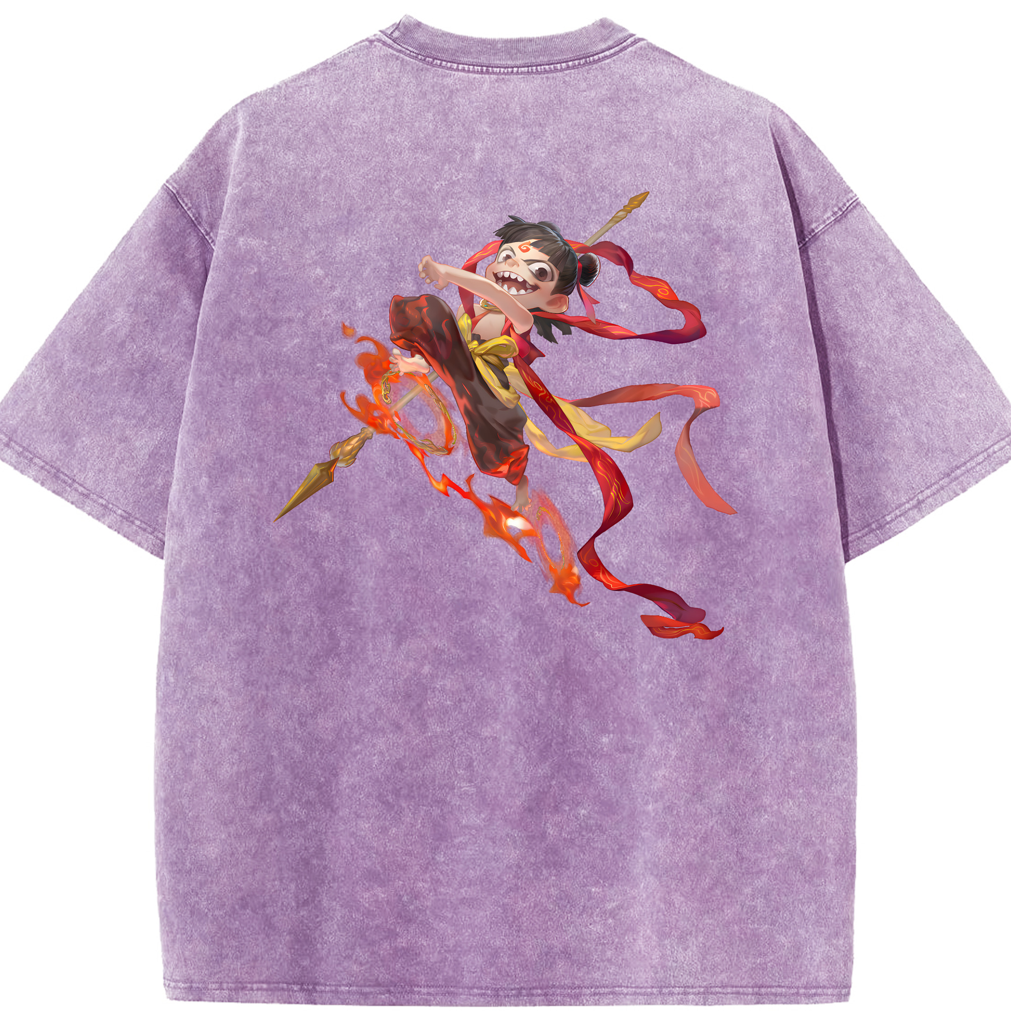 （画像用） Ne Zha 2 ナタ 魔童の大暴れ 綿100% ヴィンテージ風 半袖Tシャツ（背面プリント）