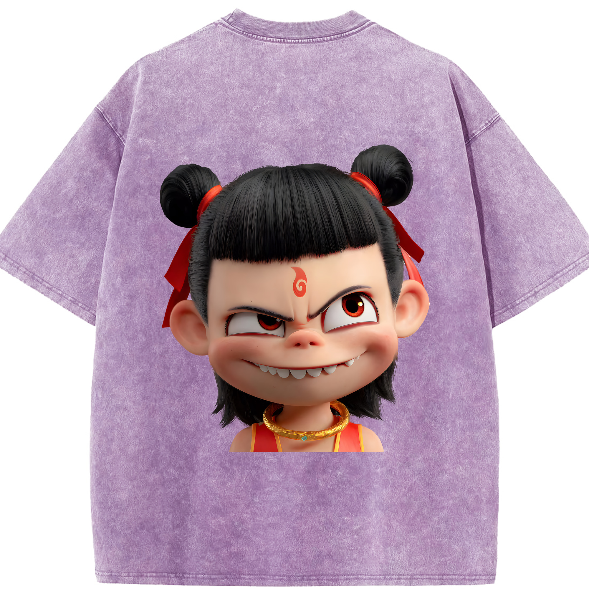 （画像用） Ne Zha 2 ナタ 魔童の大暴れ 綿100% ヴィンテージ風 半袖Tシャツ（背面プリント）