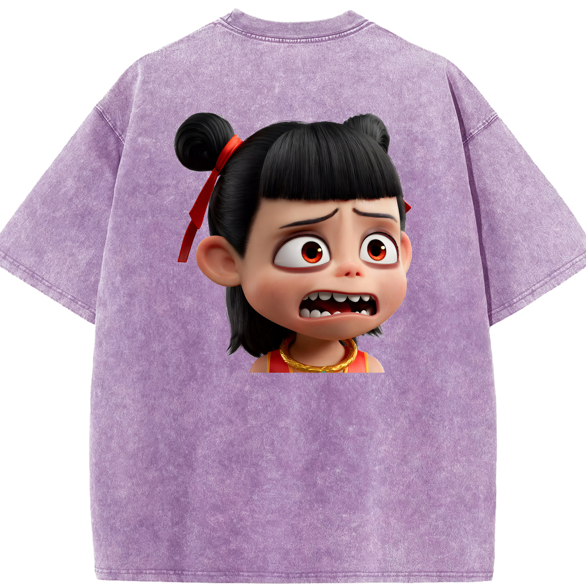 （画像用） Ne Zha 2 ナタ 魔童の大暴れ 綿100% ヴィンテージ風 半袖Tシャツ（背面プリント）