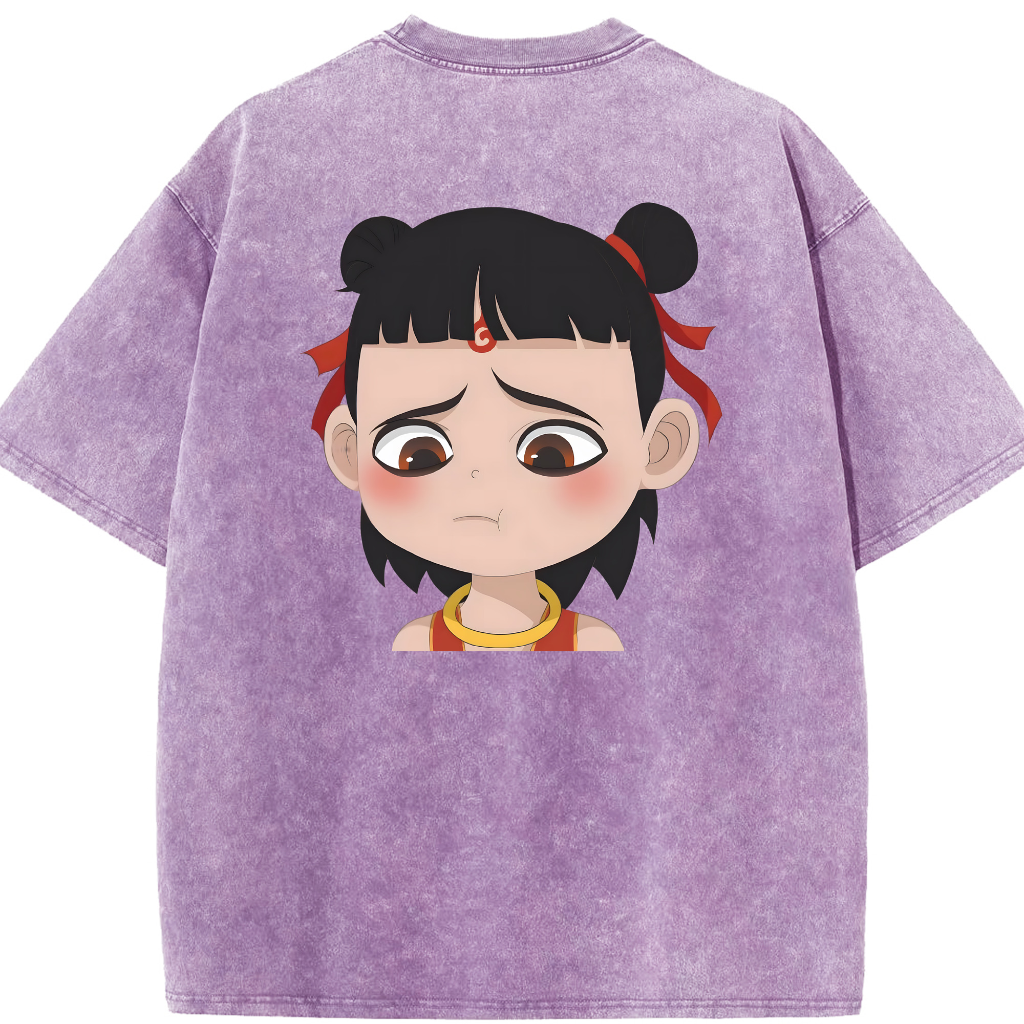 （画像用） Ne Zha 2 ナタ 魔童の大暴れ 綿100% ヴィンテージ風 半袖Tシャツ（背面プリント）