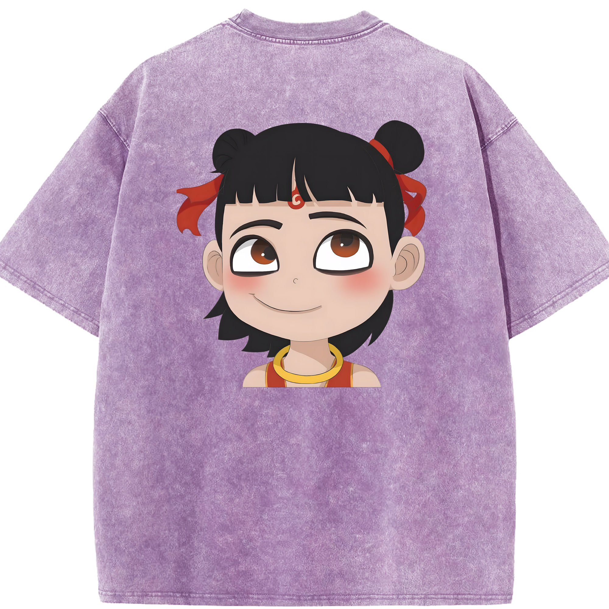（画像用） Ne Zha 2 ナタ 魔童の大暴れ 綿100% ヴィンテージ風 半袖Tシャツ（背面プリント）