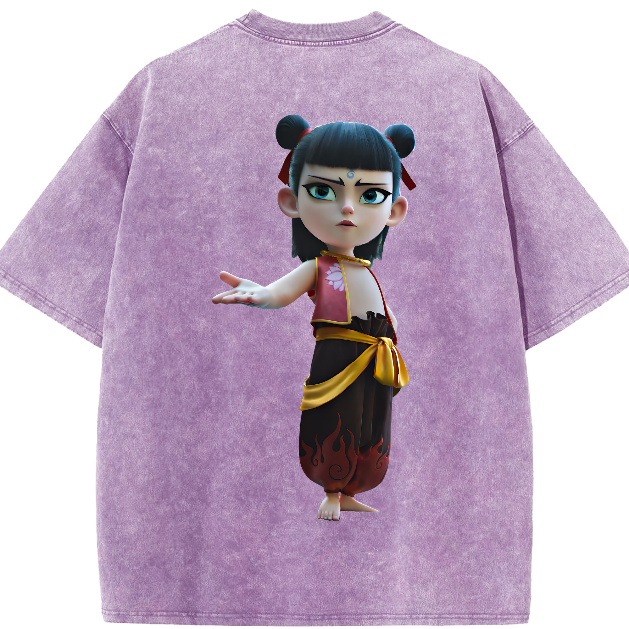 （画像用） Ne Zha 2 ナタ 魔童の大暴れ 綿100% ヴィンテージ風 半袖Tシャツ（背面プリント）