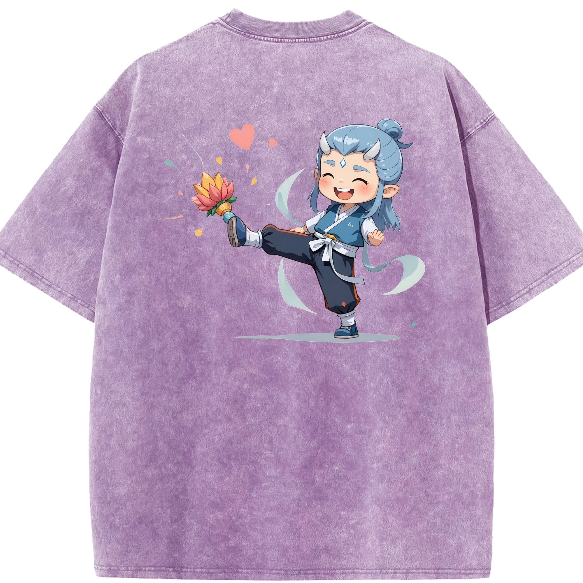 （画像用） Ne Zha 2 ナタ 魔童の大暴れ 綿100% ヴィンテージ風 半袖Tシャツ（背面プリント）