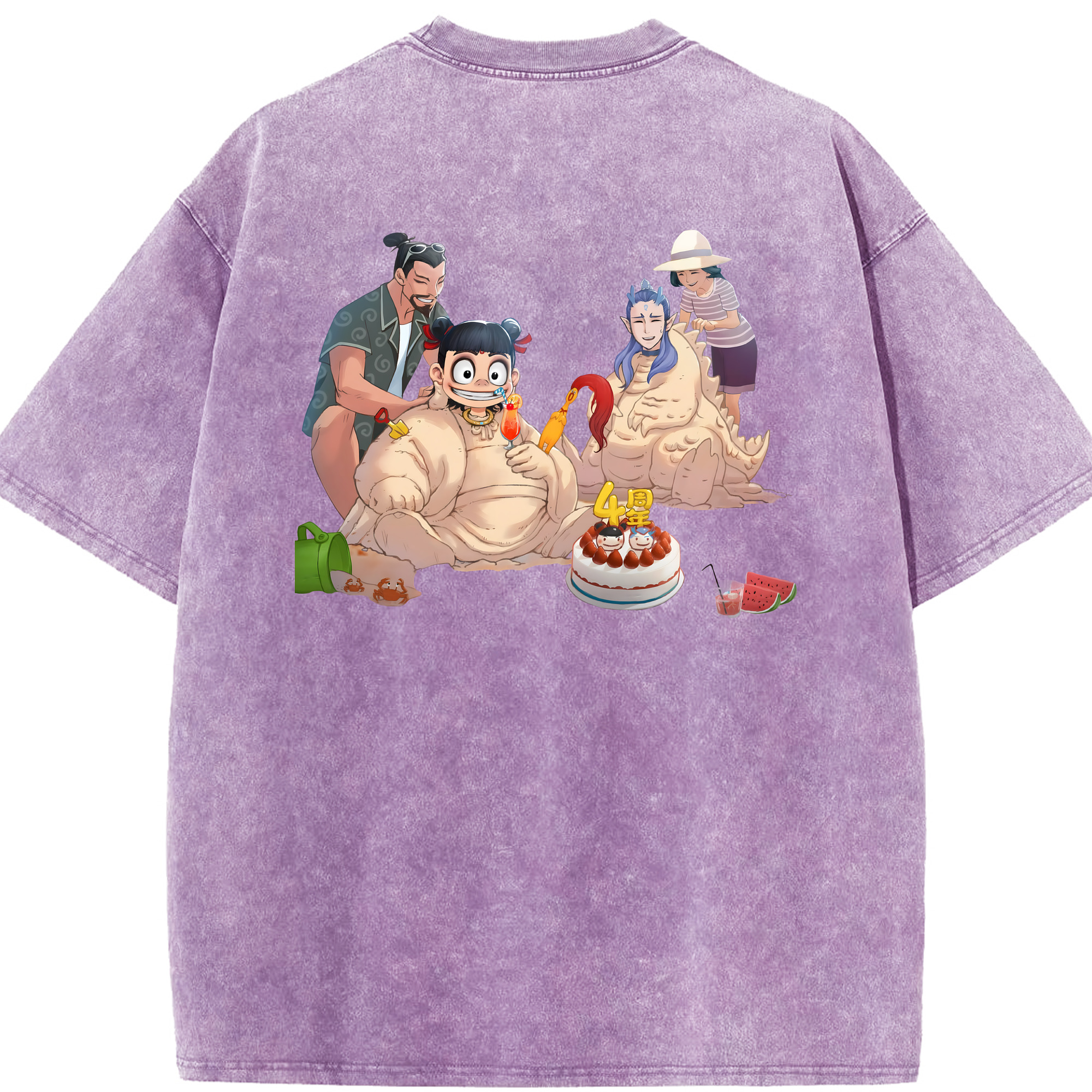 （画像用） Ne Zha 2 ナタ 魔童の大暴れ 綿100% ヴィンテージ風 半袖Tシャツ（背面プリント）