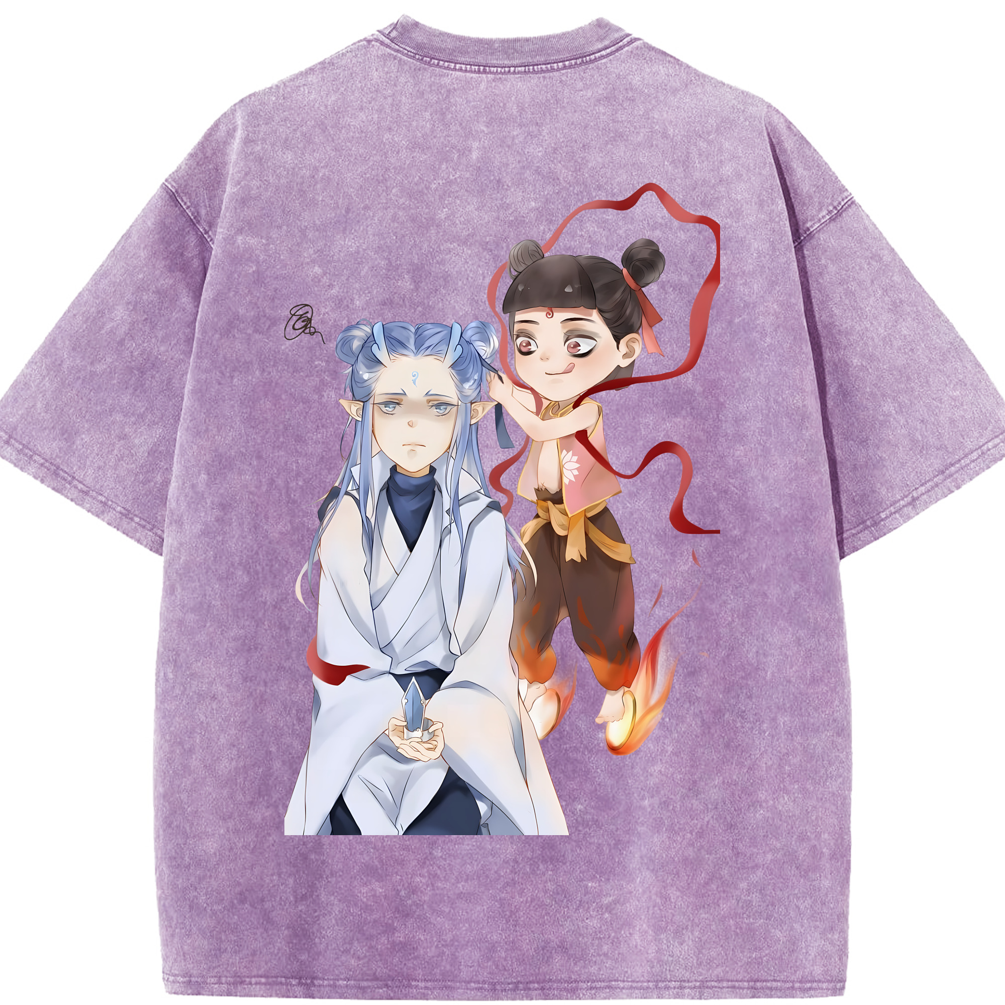 （画像用） Ne Zha 2 ナタ 魔童の大暴れ 綿100% ヴィンテージ風 半袖Tシャツ（背面プリント）